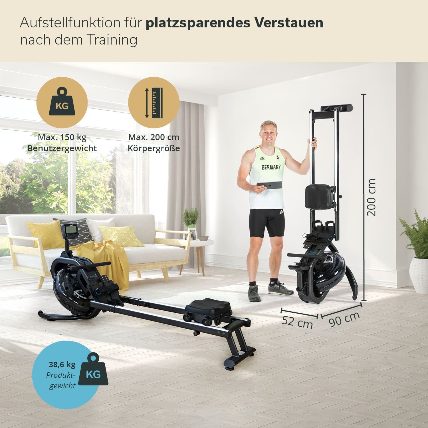 Skandika Rudergerät Wasserrudergerät Nemo IV, Wasser Rudergerät für Zuhause mit Wasserwiderstand