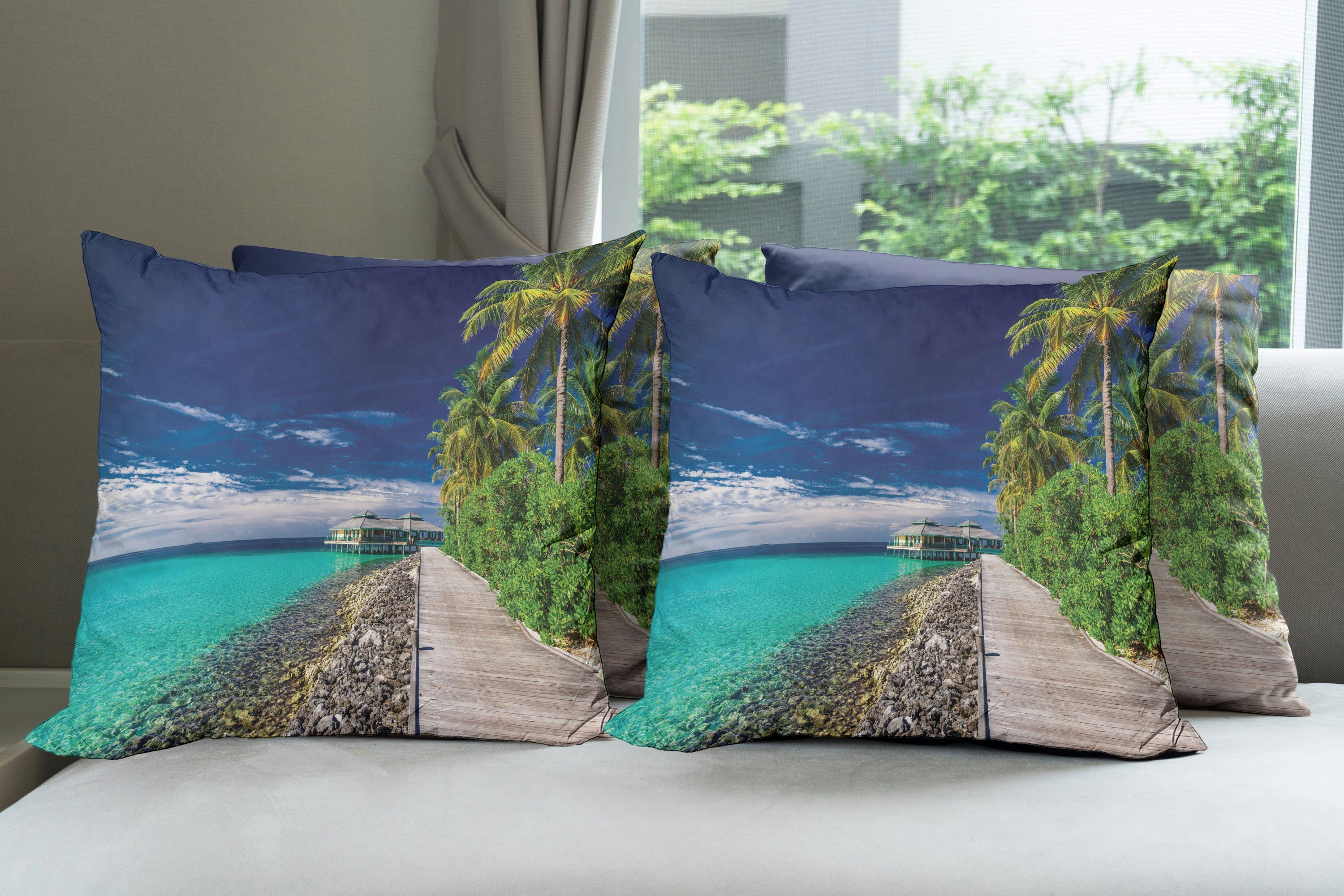 Kissenbezüge Modern Accent Strand-Palme-Himmel Doppelseitiger (4 Ozean Digitaldruck, Abakuhaus Stück)