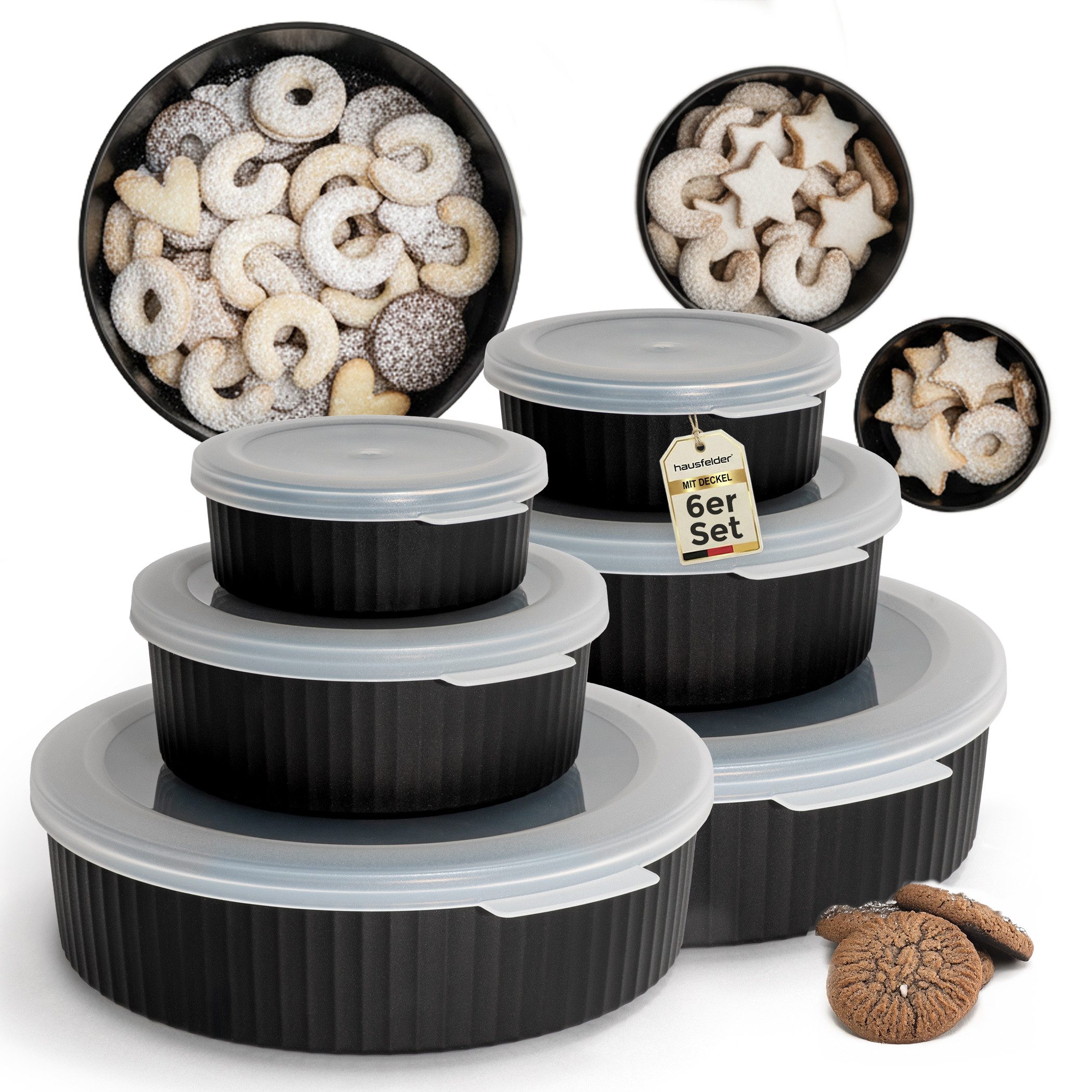 Hausfelder Vorratsdose Frischhaltedosen rund 6er Set, groß, mittel, klein, 0,3l, 0,9l, 2,2l, Kunststoff, (6er Set, Set), luftdicht, tiefkühlgeeignet, mikrowellengeeignet (ohne Deckel)