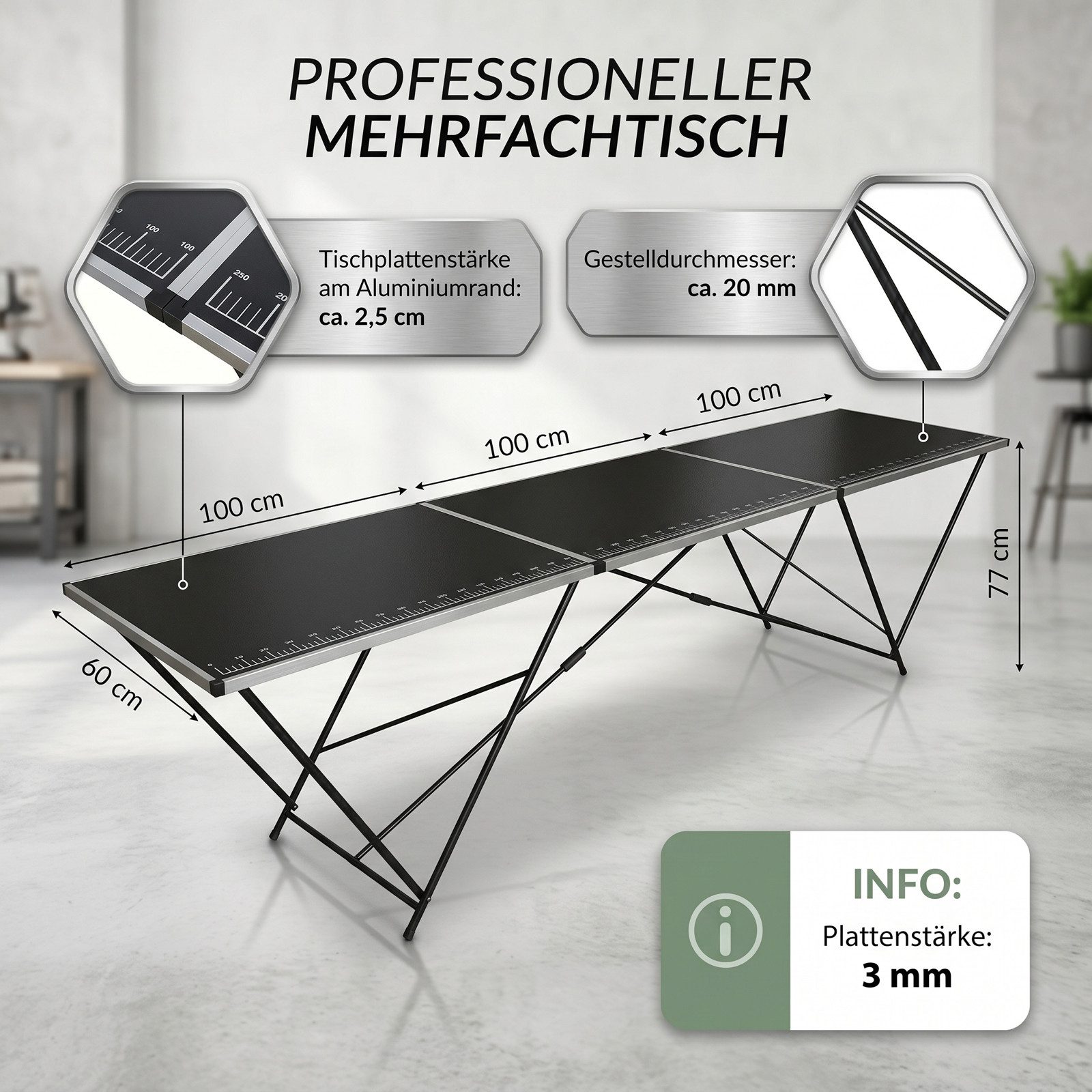 TRUTZHOLM Tapeziertisch Alu Arbeitstisch Klapptisch Multifunktionstisch Mehrzwecktisch (Stück, fertig montiert), Aluminium-Rahmen – Bild 3 von 5