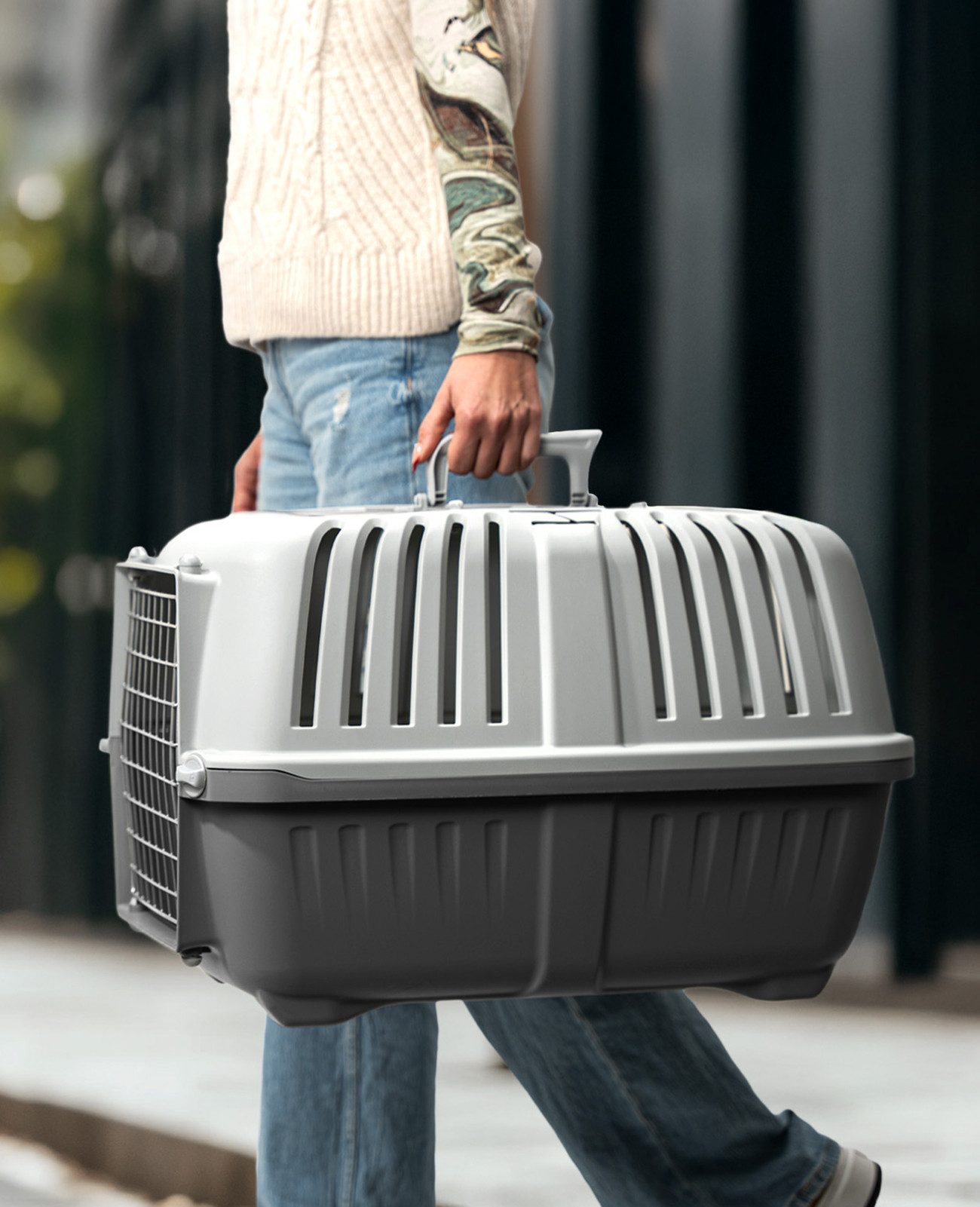 lionto Tiertransportbox für Katzen 58,5x35,5x40 cm, sicher & robust bis 15 kg, Metalltür und -öffnung