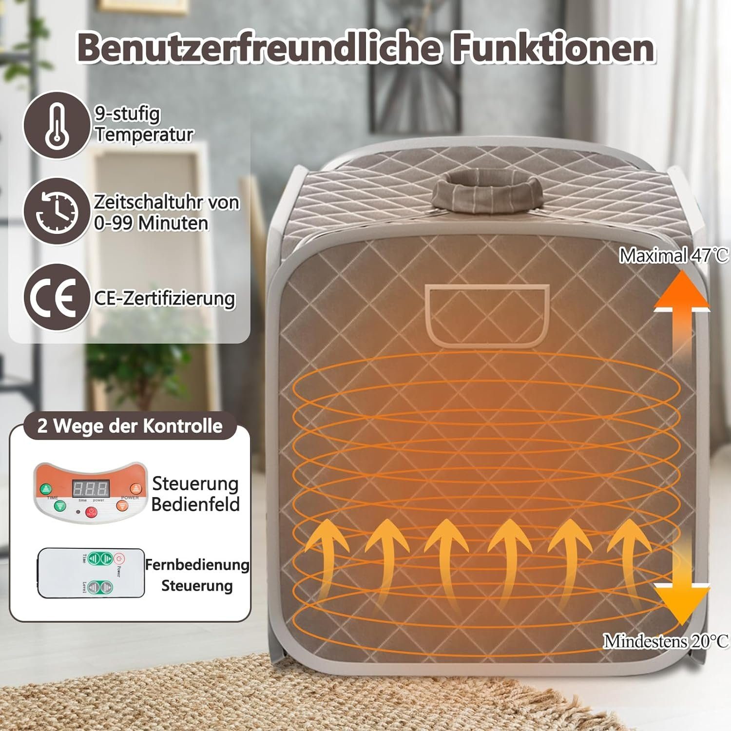 KOMFOTTEU Sauna Dampfsauna, 9 einstellbare Temperaturstufen, 2L