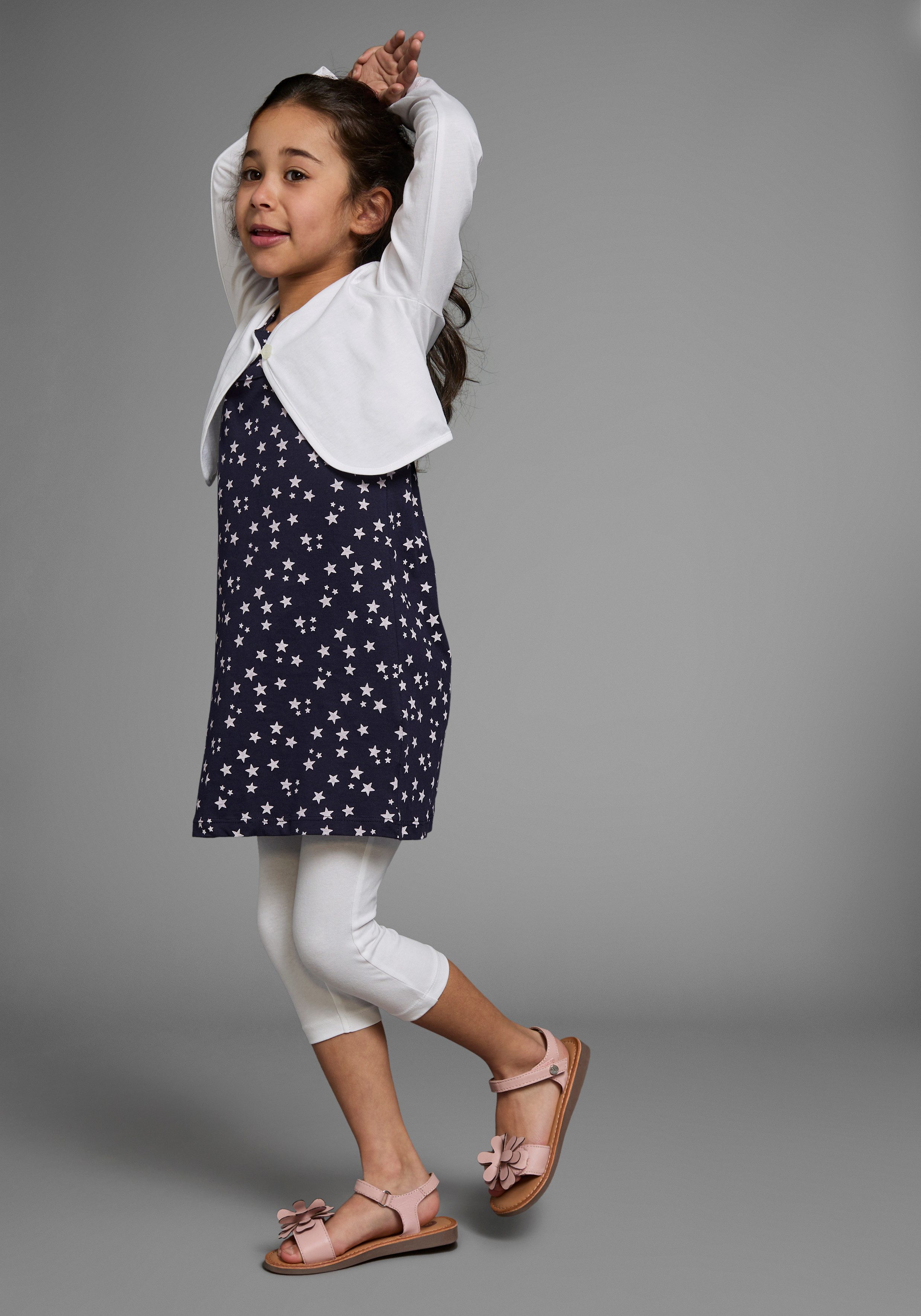 KIDSWORLD Bolero, Kleid & Leggings 3tlg. Set, Komplett Outfit mit Sternenmuster (Set, 3-tlg) mit niedlicher Bolero-Jacke