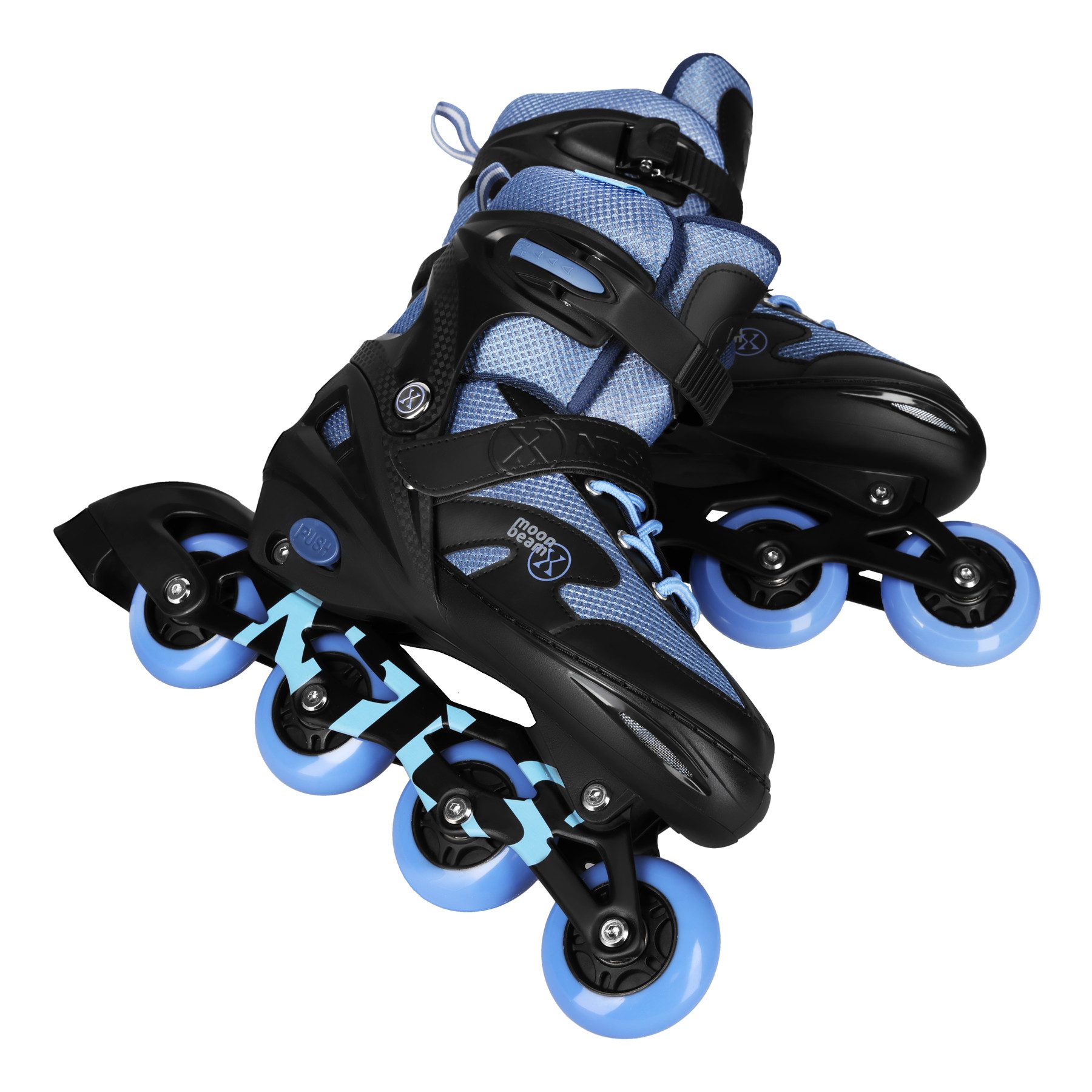 NILS EXTREME Inlineskates Inliner Moonbeam Blau Skates verstellbare Größe + Schützer Set, Komplettset mit LED-Rollen