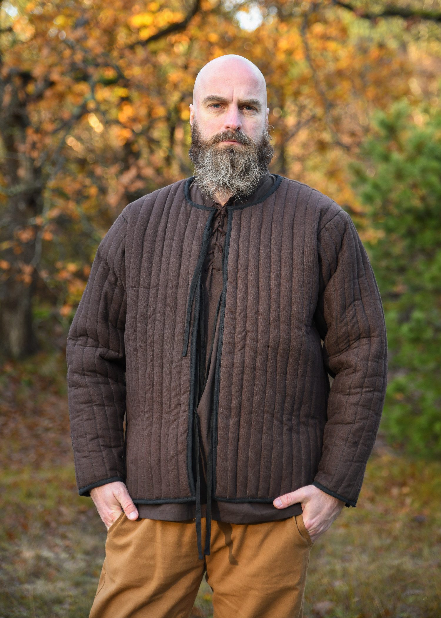 Battle Merchant Wikinger-Kostüm Wattierte Jacke, braun - schwarz