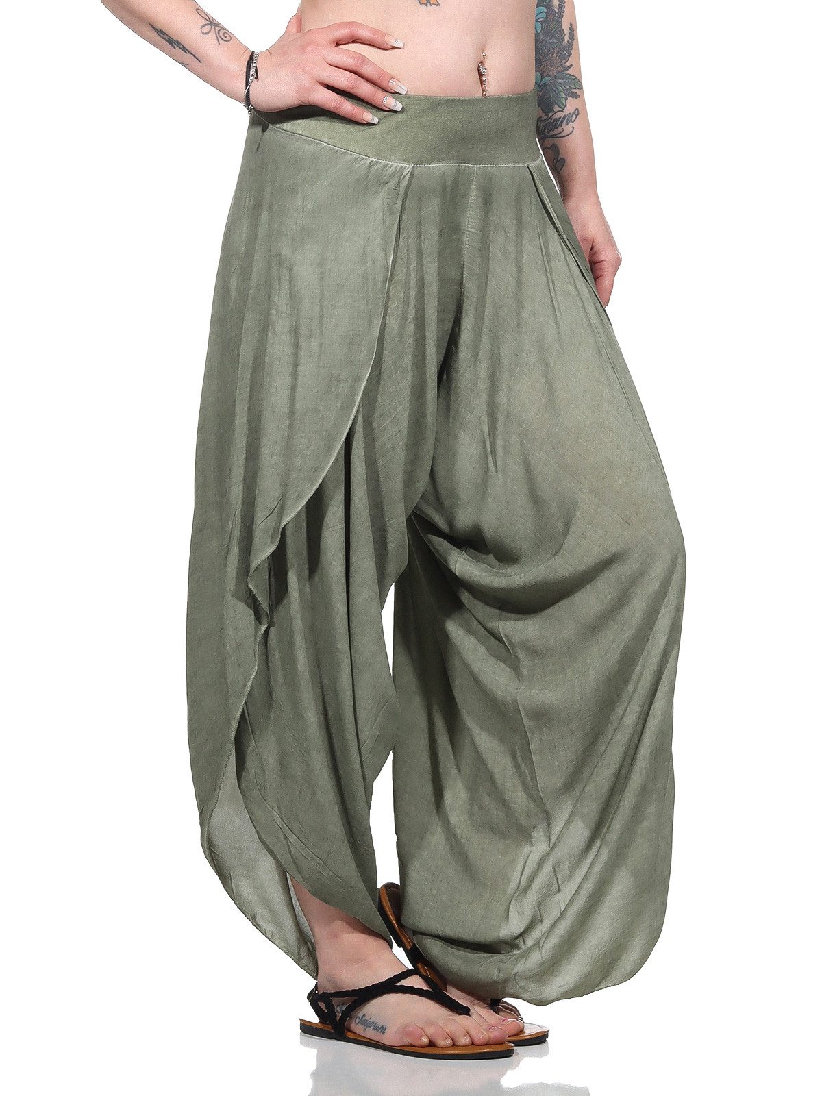 OriginalYou Haremshose Luftige Damen Hosen Sommerhosen mit Beinschlitzen super leichtes Sommergewebe, offenes Bein