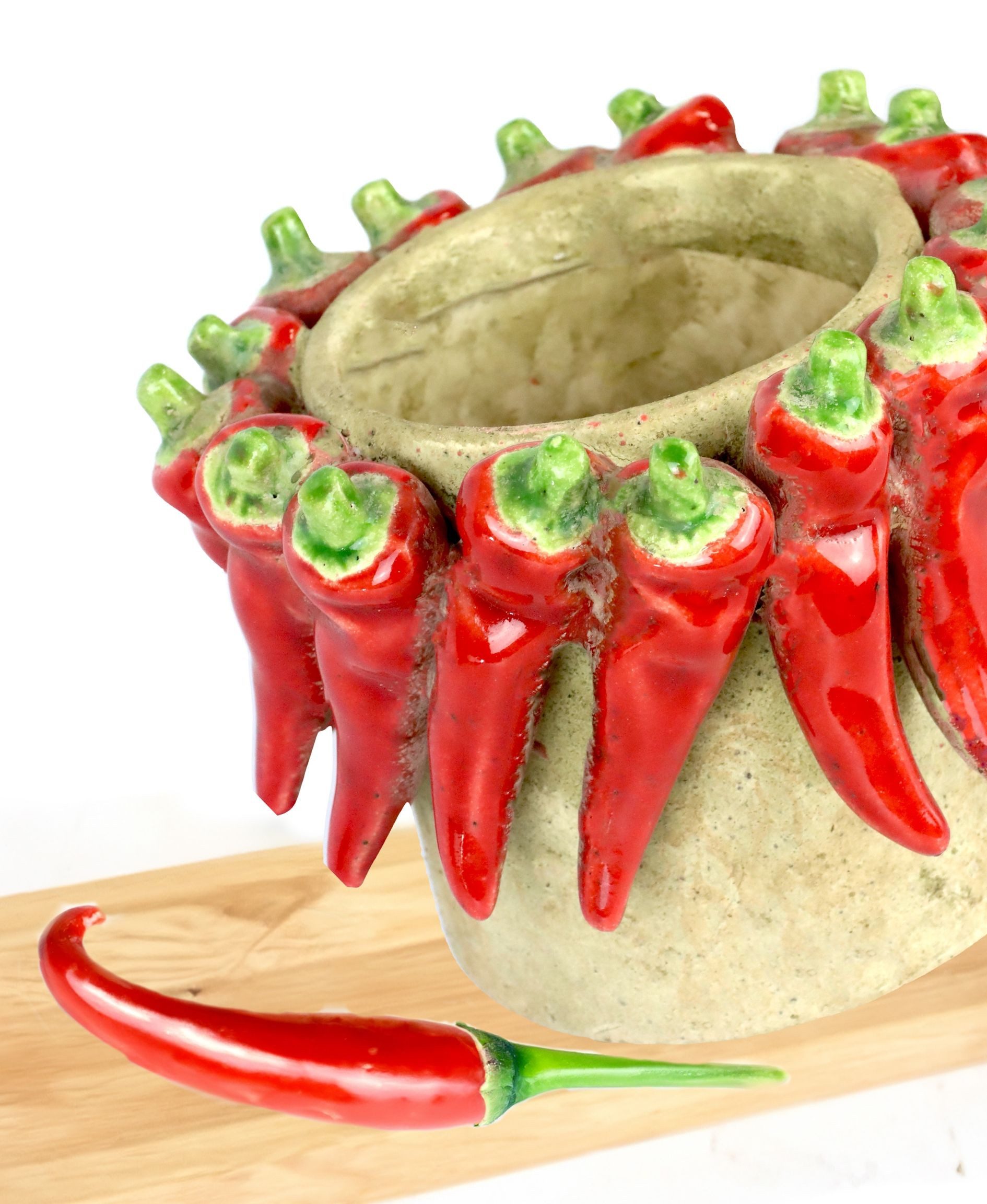 FURNARO Übertopf, mit roten Chilischoten-Dekor handgefertigt aus Keramik ø24x20cm