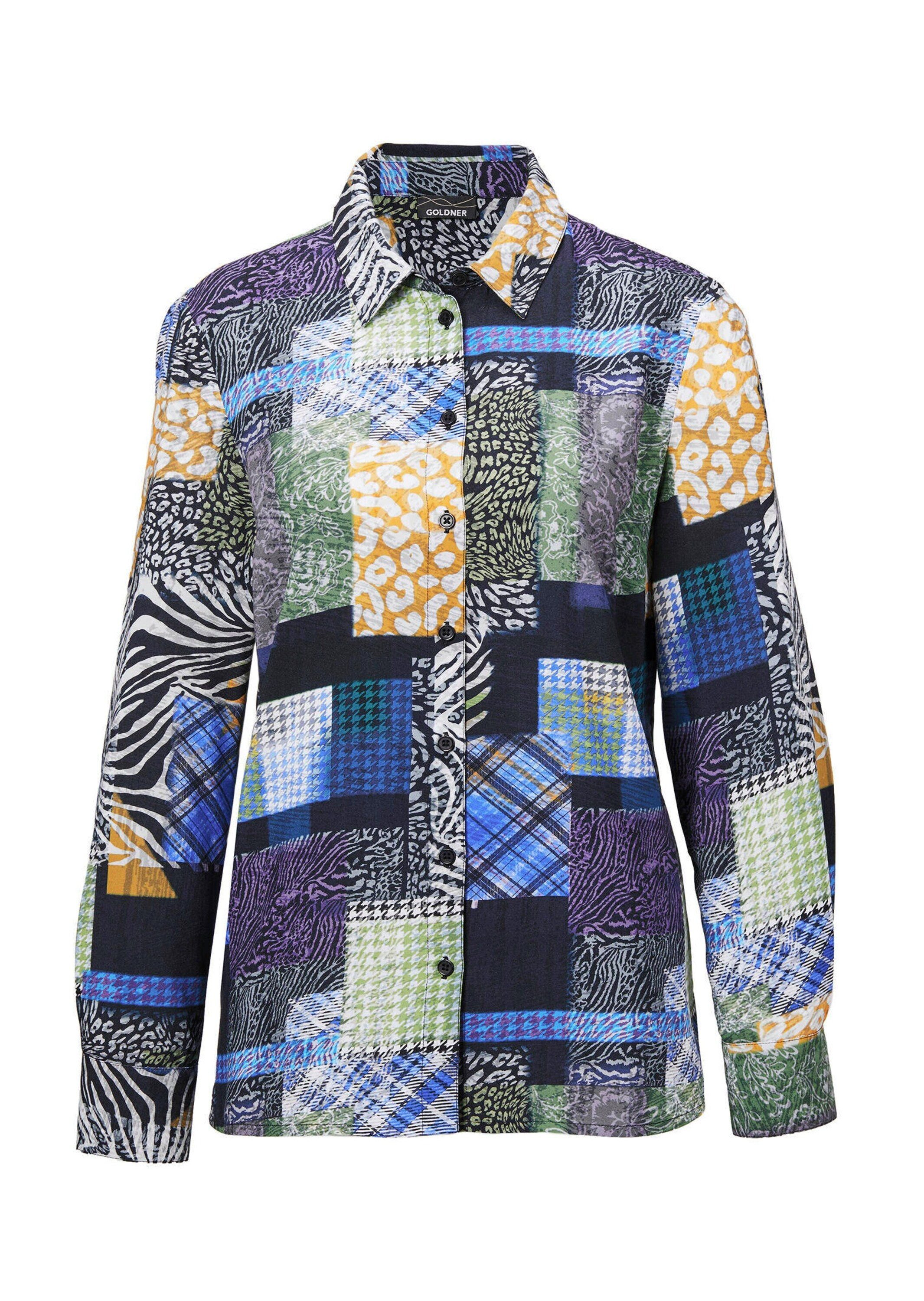 Klassische Bluse Patchworkbluse mit Allover-Druck