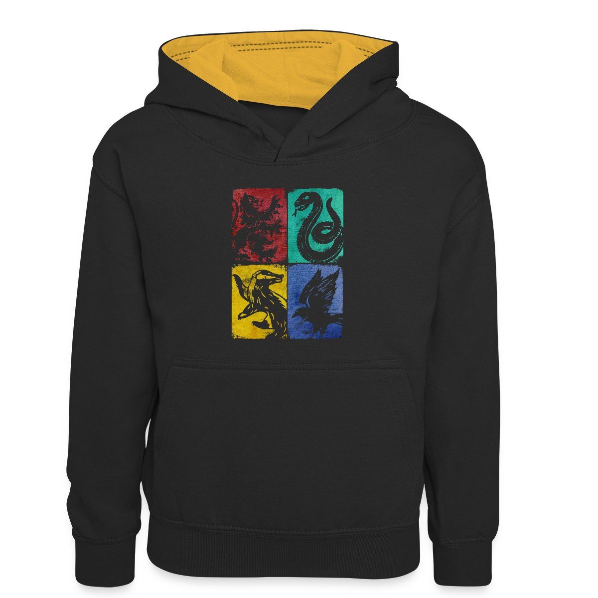 Hoodie Harry Potter Häuser Wappen Kachel-Mix Kinder Kontrast-Hoodie