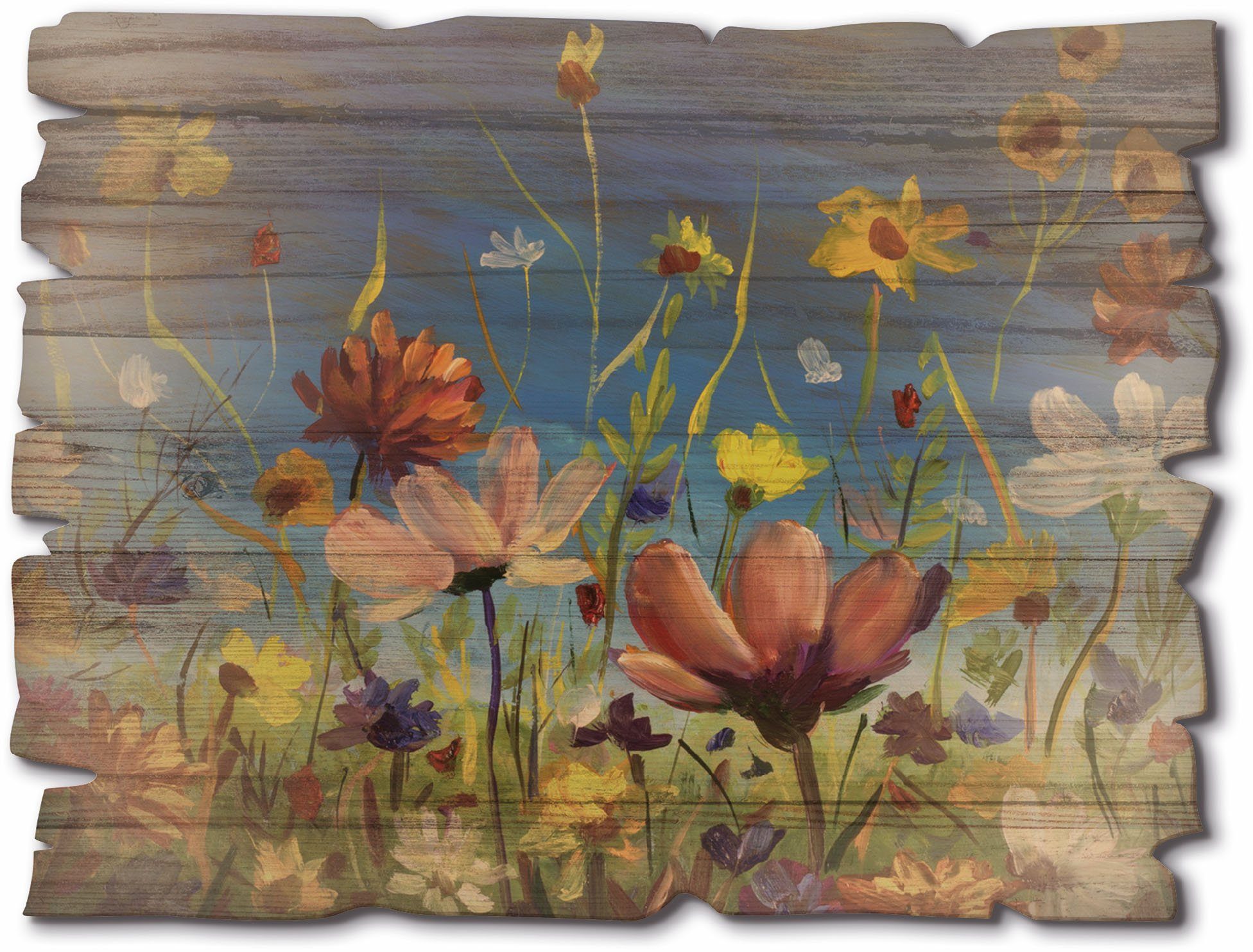 Artland Holzbild Wildblumenwiese blauer Himmel, Blumenwiese (1 St)