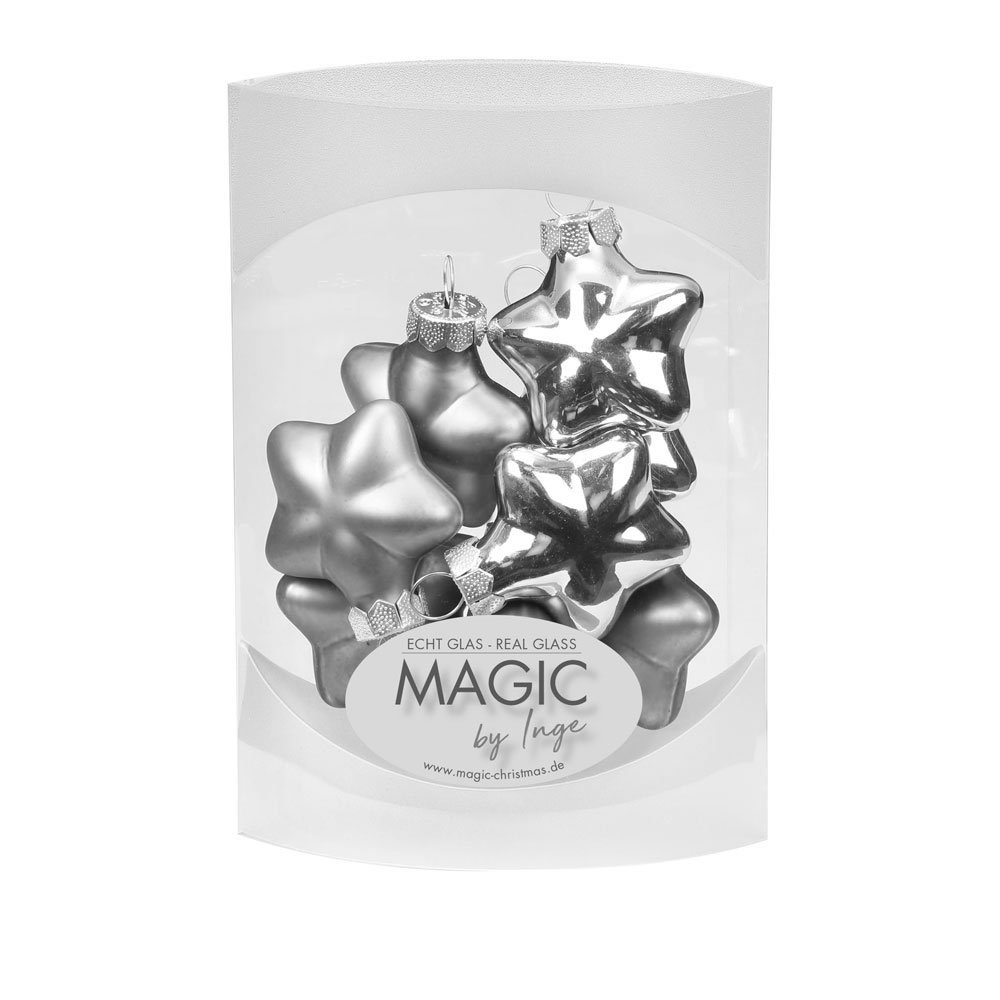 MAGIC by Inge Christbaumschmuck, Christbaumschmuck Sterne Glas 4cm 8 Stück Hazy Grey