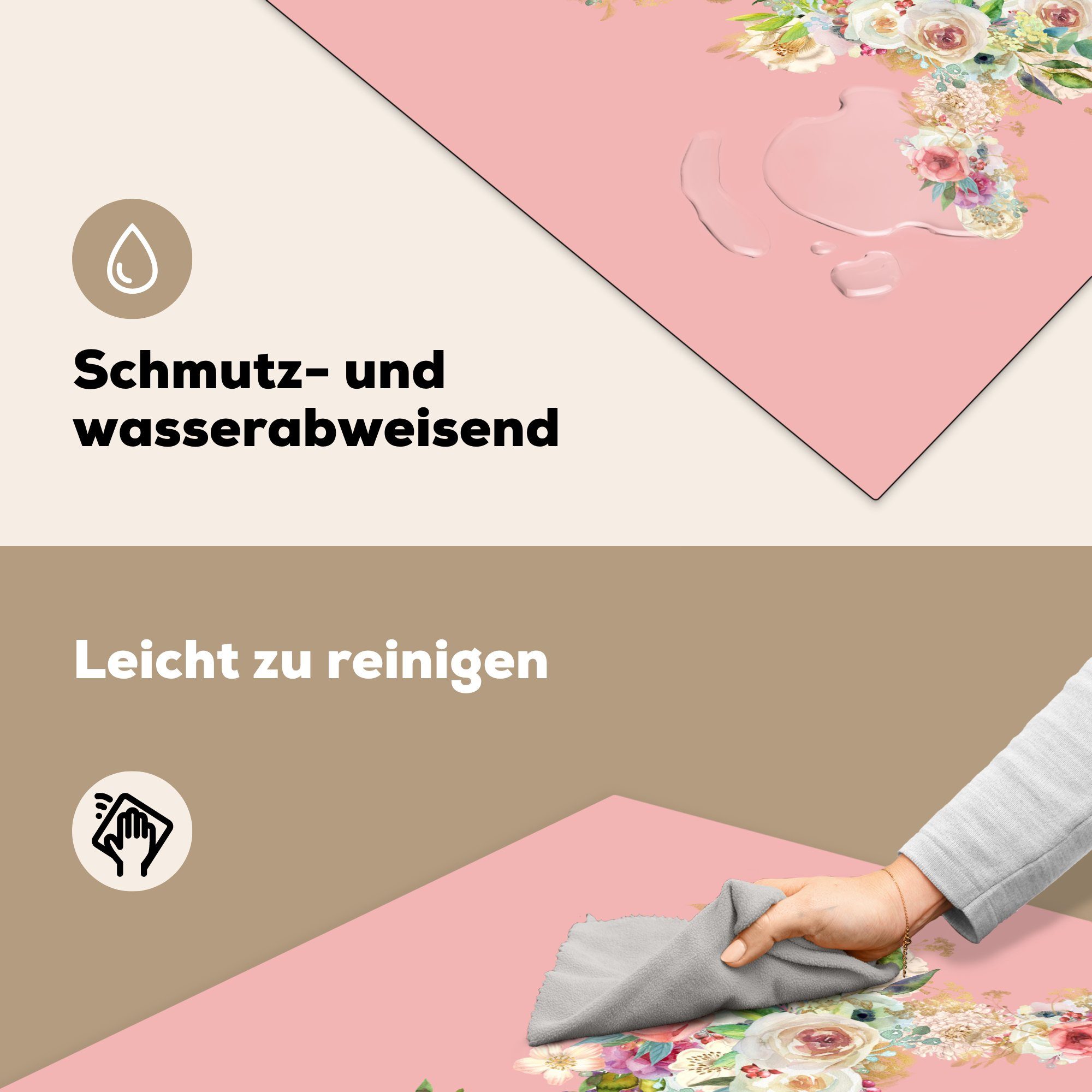 MuchoWow Herdblende-/Abdeckplatte Weltkarte - Blumen cm, Vinyl, tlg), für 78x78 Ceranfeldabdeckung, Pastell, - küche (1 Arbeitsplatte