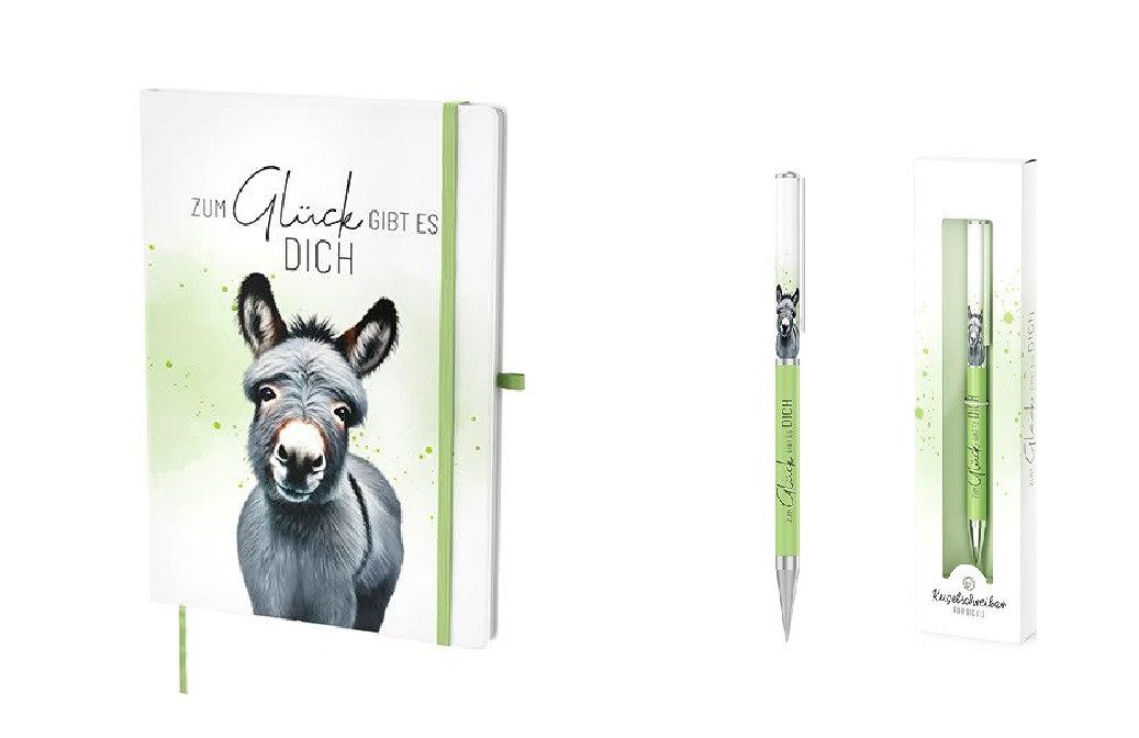 La Vida Notizbuch LA VIDA A5 Notizbuch Lucky Friends Esel mit 1 x Kugelschreiber Esel