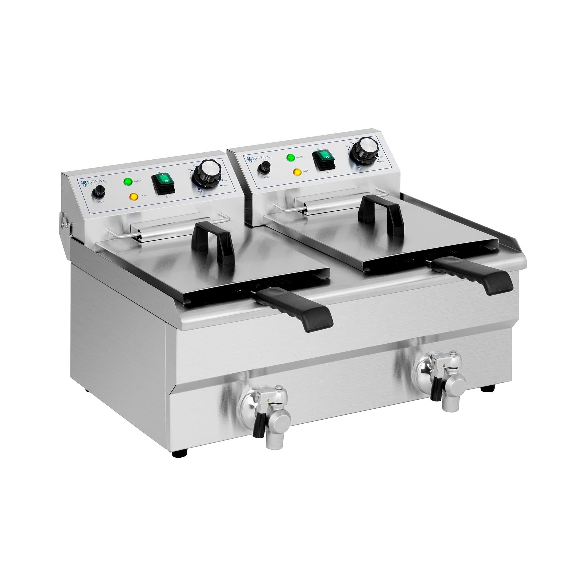 Royal Catering Fritteuse RCPSF 18ETH, 6000 W, 2 X 11 L Doppel Fritöse Edelstahl Ablasshahn Gastro