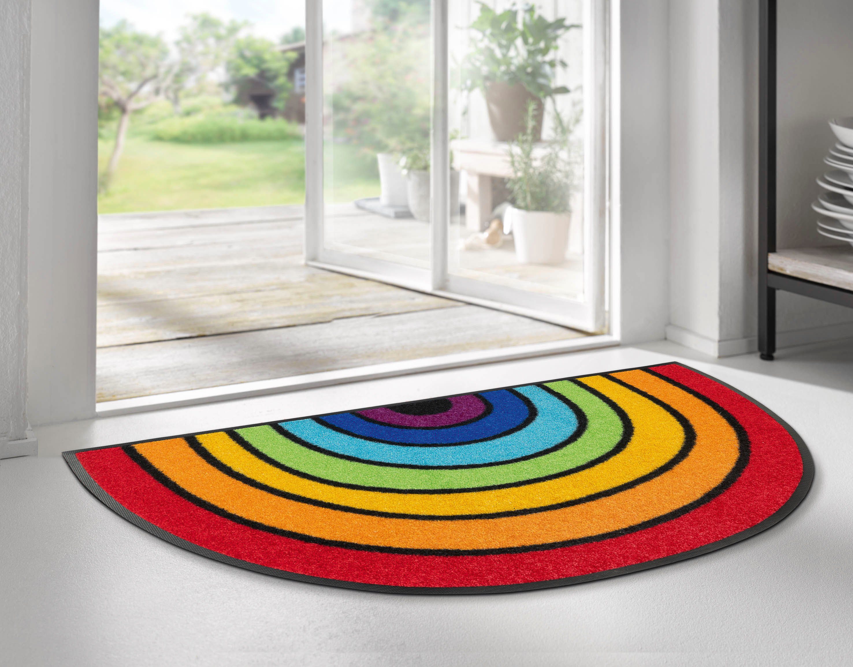 by Kleen-Tex, Schmutzfangmatte, 7 und wash+dry In- Regenbogen, geeignet, Motiv Outdoor Fußmatte halbrund, Round Rainbow, mm, waschbar Höhe: