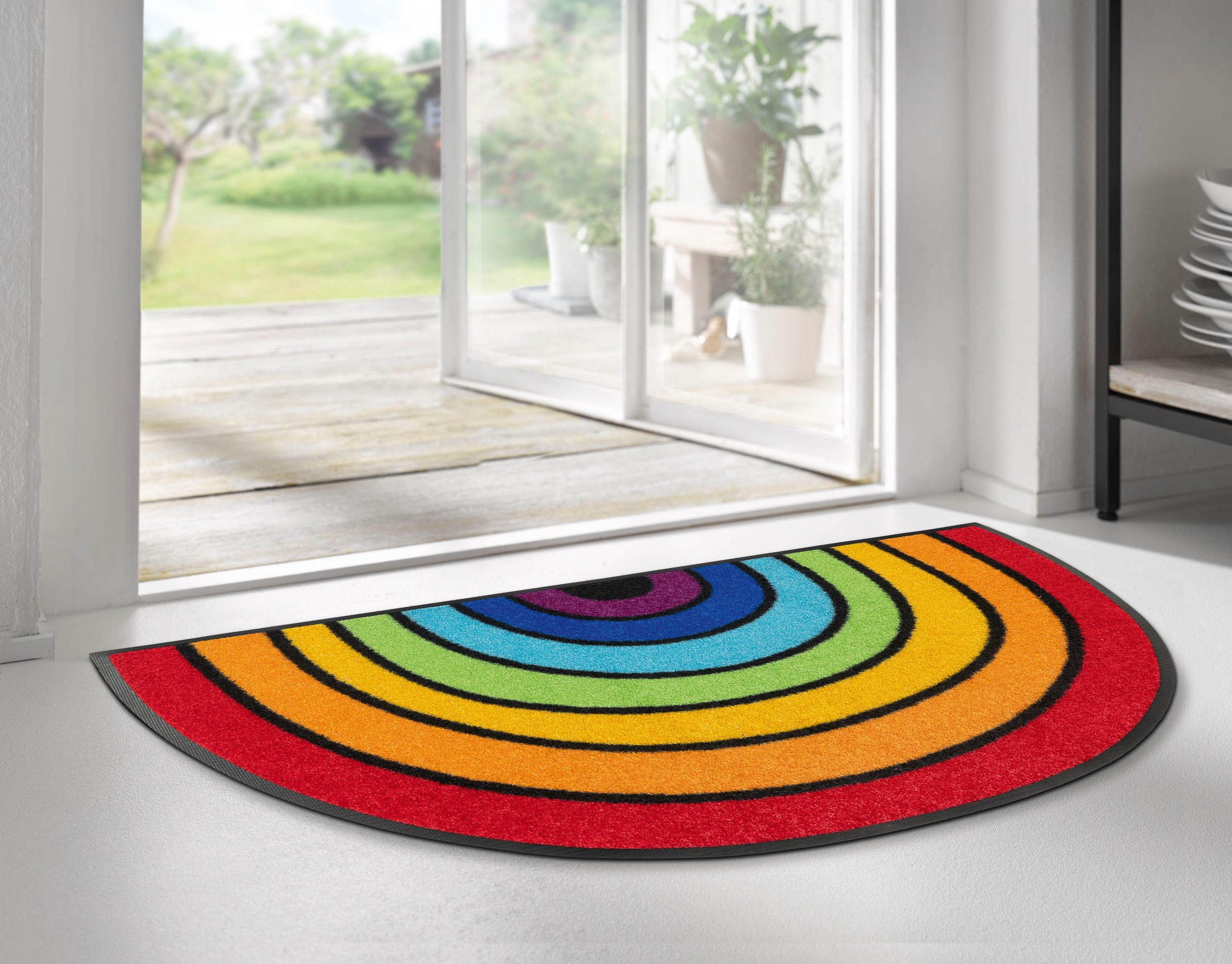 Fußmatte »Round Rainbow«, wash+dry by Kleen-Tex, halbrund, Höhe: 7 mm, Schmutzfangmatte, Motiv Regenbogen, In- und Outdoor geeignet, waschbar