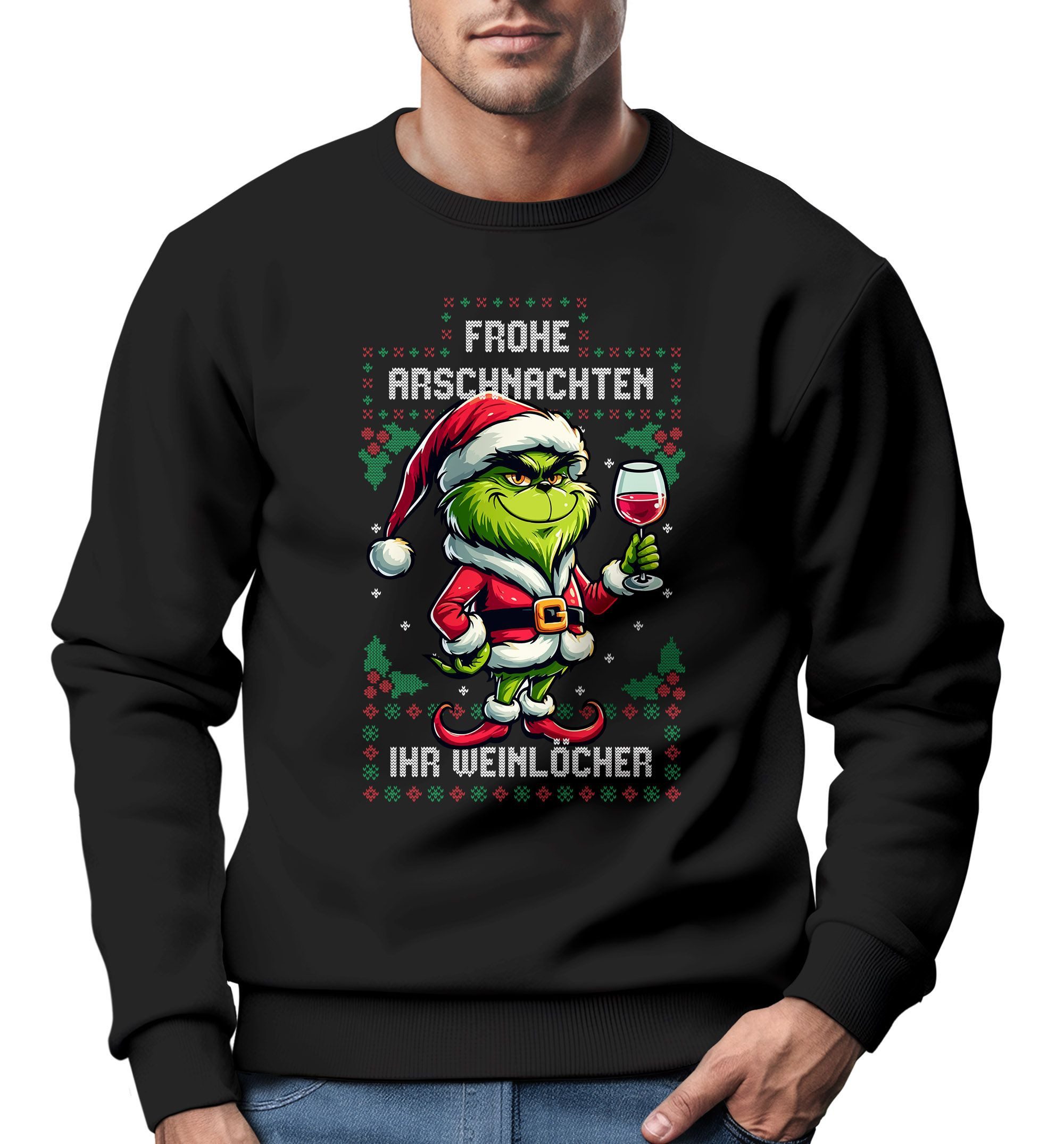 Sweatshirt Sweatshirt Herren Anti-Weihnachten Grinch Weihnachtsmuffel Frohe