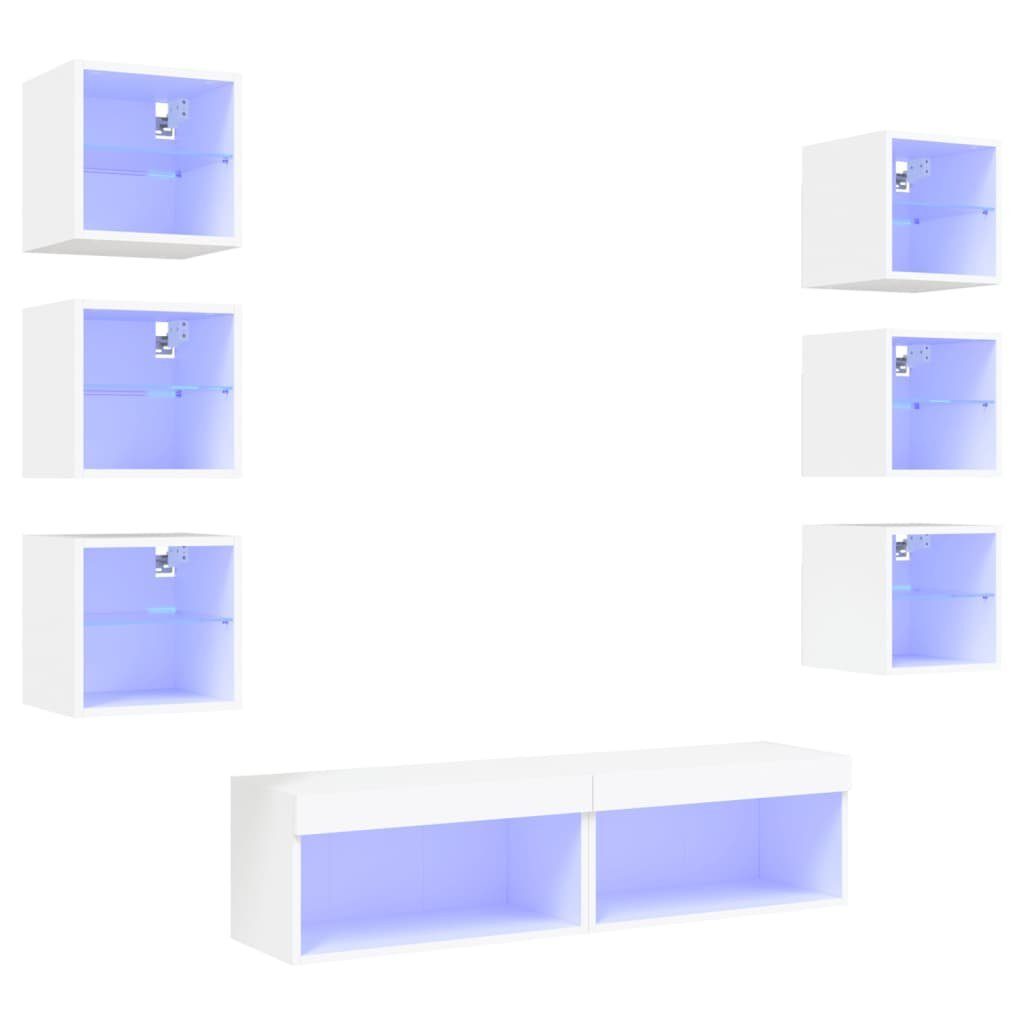 vidaXL TV-Wand 8-tlg. Wohnwand mit LED-Beleuchtung Weiß Holzwerkstoff, (8-St)