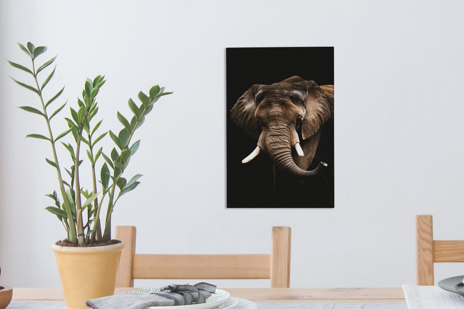 Zackenaufhänger, Leinwandbild Elefant 20x30 Gemälde, bespannt - cm - OneMillionCanvasses® St), Schwarz Leinwandbild (1 inkl. Tiere, fertig