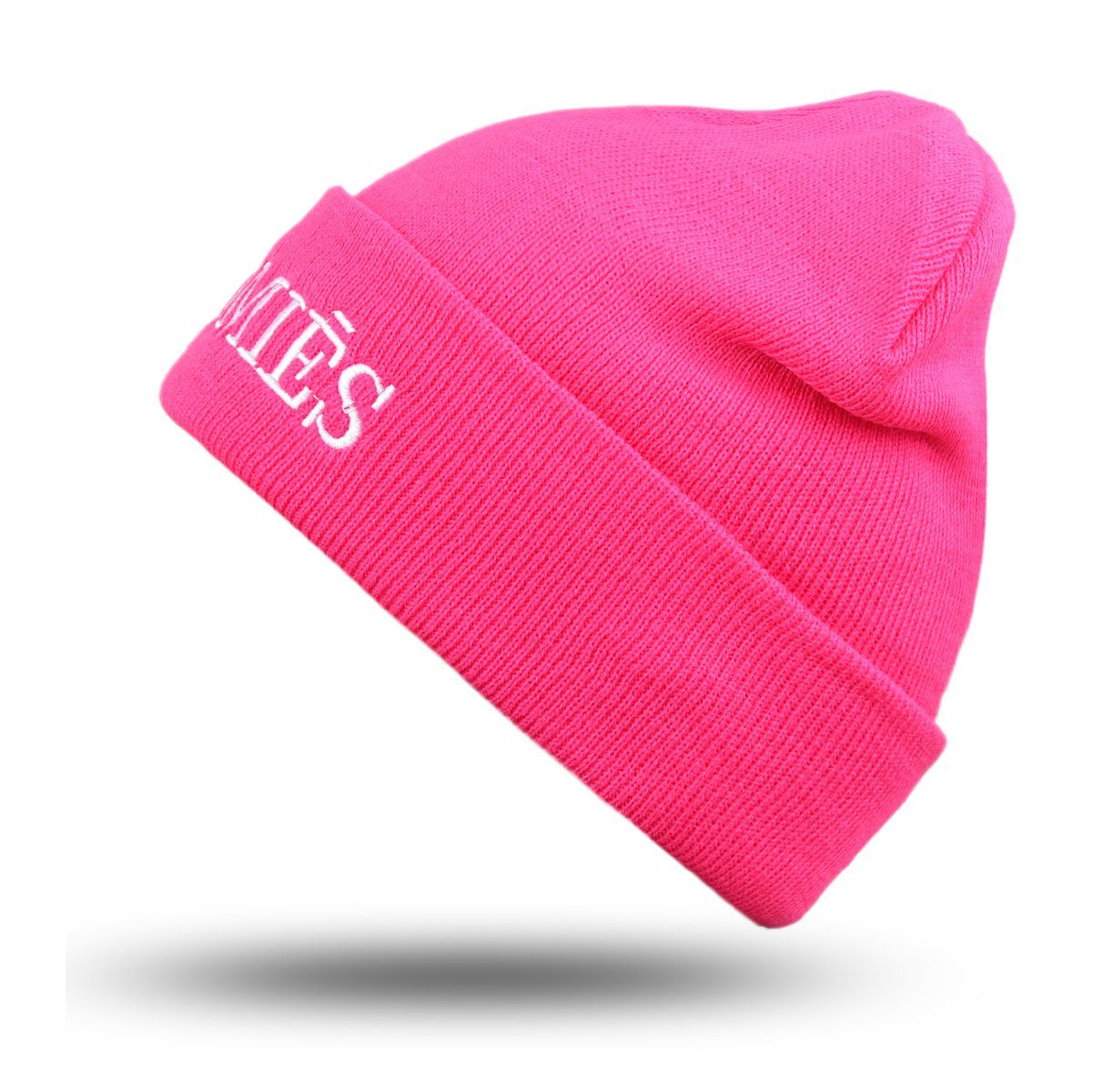 Onesize, Sonia Originelli Uni Unisex Statement Beanie pink "Homies" Umschlag Strickmütze Mütze Strick Ungefüttert,