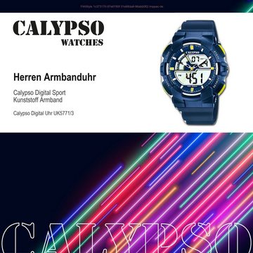 CALYPSO WATCHES Digitaluhr Calypso Herren Uhr K5771/3, Herren Armbanduhr rund, Kunststoff, PUarmband blau, Sport