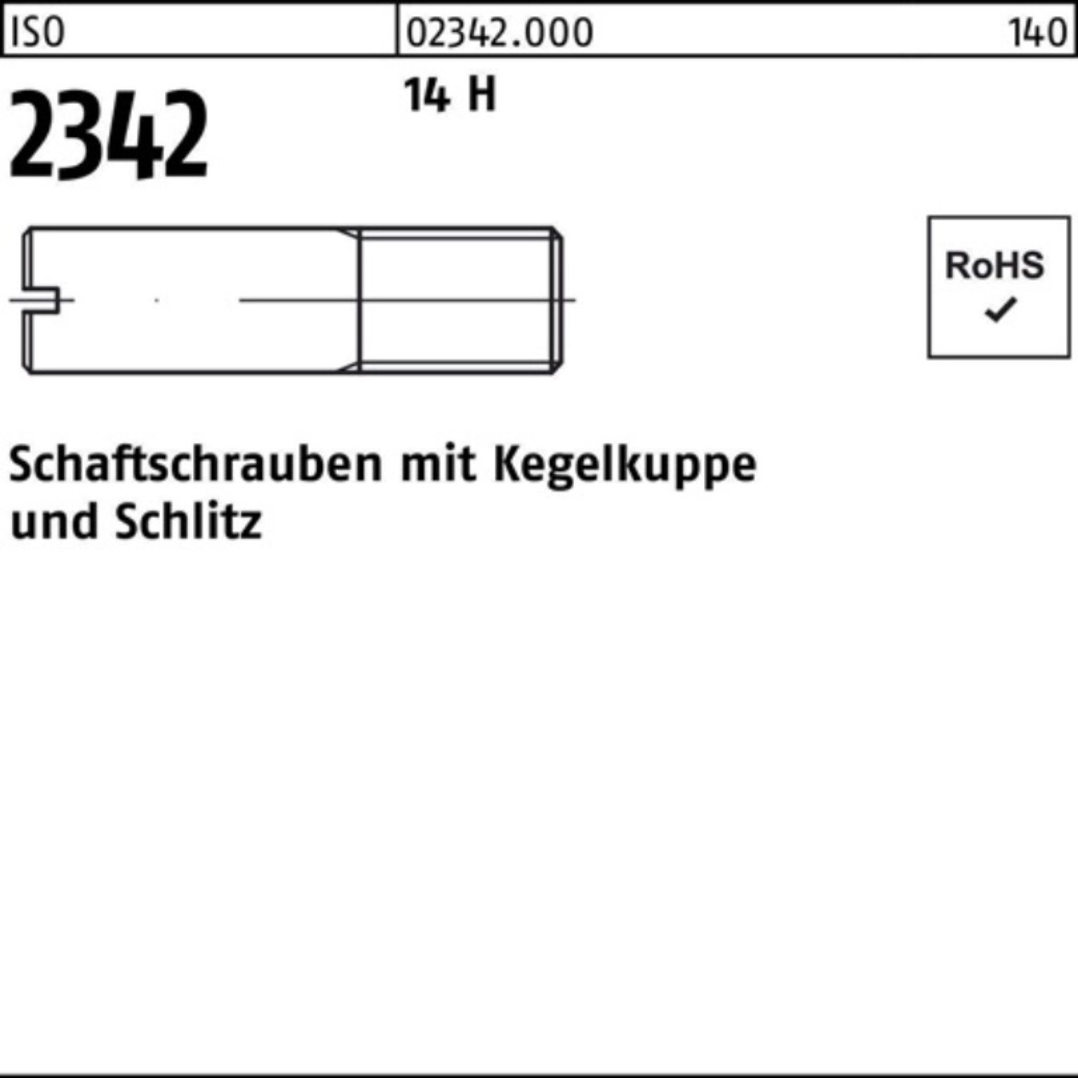 M3x 100 14 Reyher 2342 10 100er Kegelkuppe/Schlitz Schraube Schaftschraube H Pack ISO