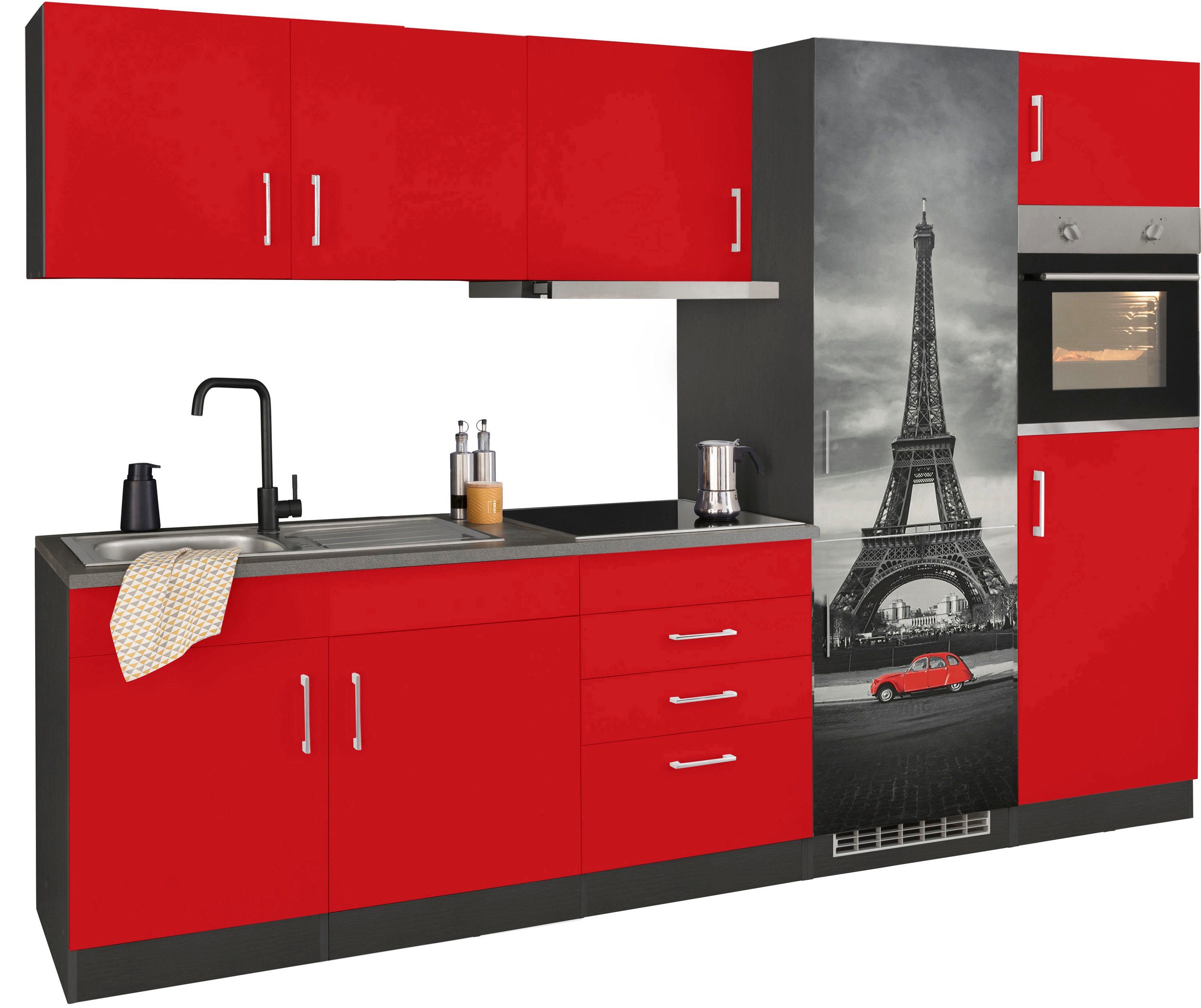 KOCHSTATION Küchenzeile KS-Paris – Küchen mit einzigartigen Fotomotiven auf den Fronten, Breite 280 cm, wahlweise mit E-Geräten und Induktion