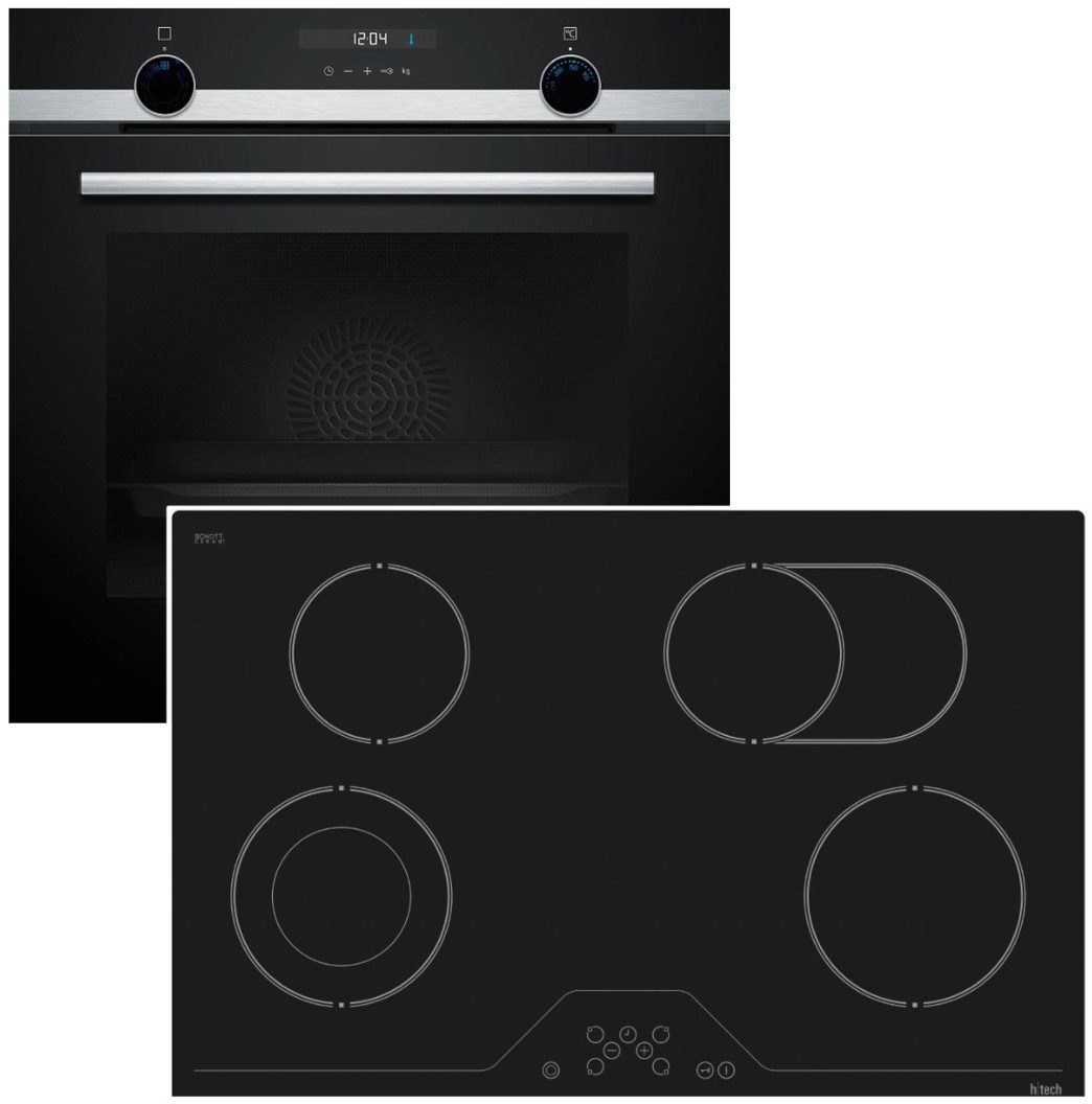 SIEMENS Backofen-Set Backofen 3DHeißluft Hydrolyse + htech Ceranfeld 78cm Bräterzone, Hydrolyse