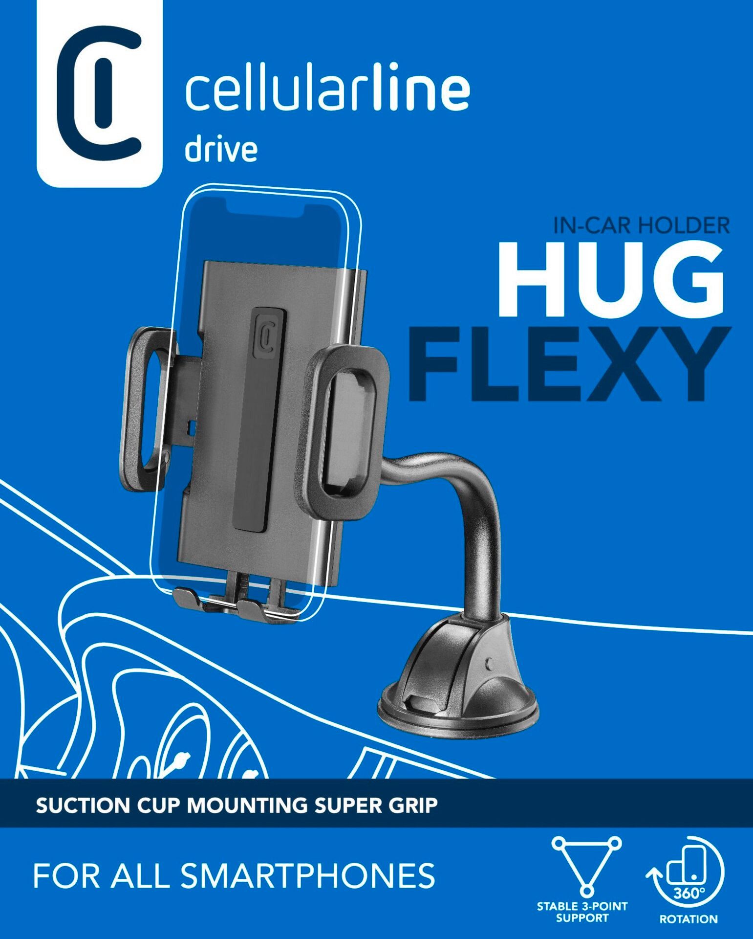 Cellularline Handy-Halterung KFZ-Halterung HUG FLEXI mit Supergrip-Saugnapf