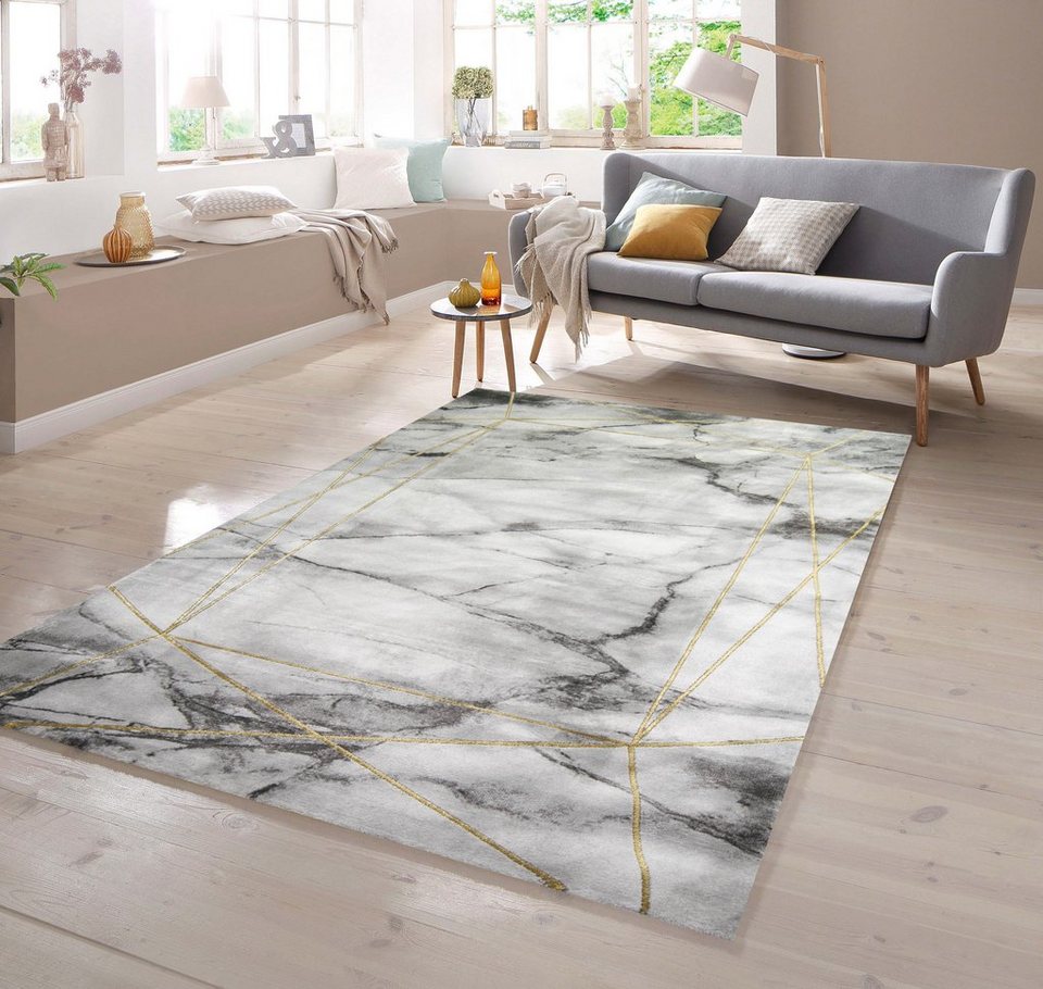 Teppich Teppich Marmor Optik in grau gold, TeppichHome24, rechteckig, Höhe: 12  mm