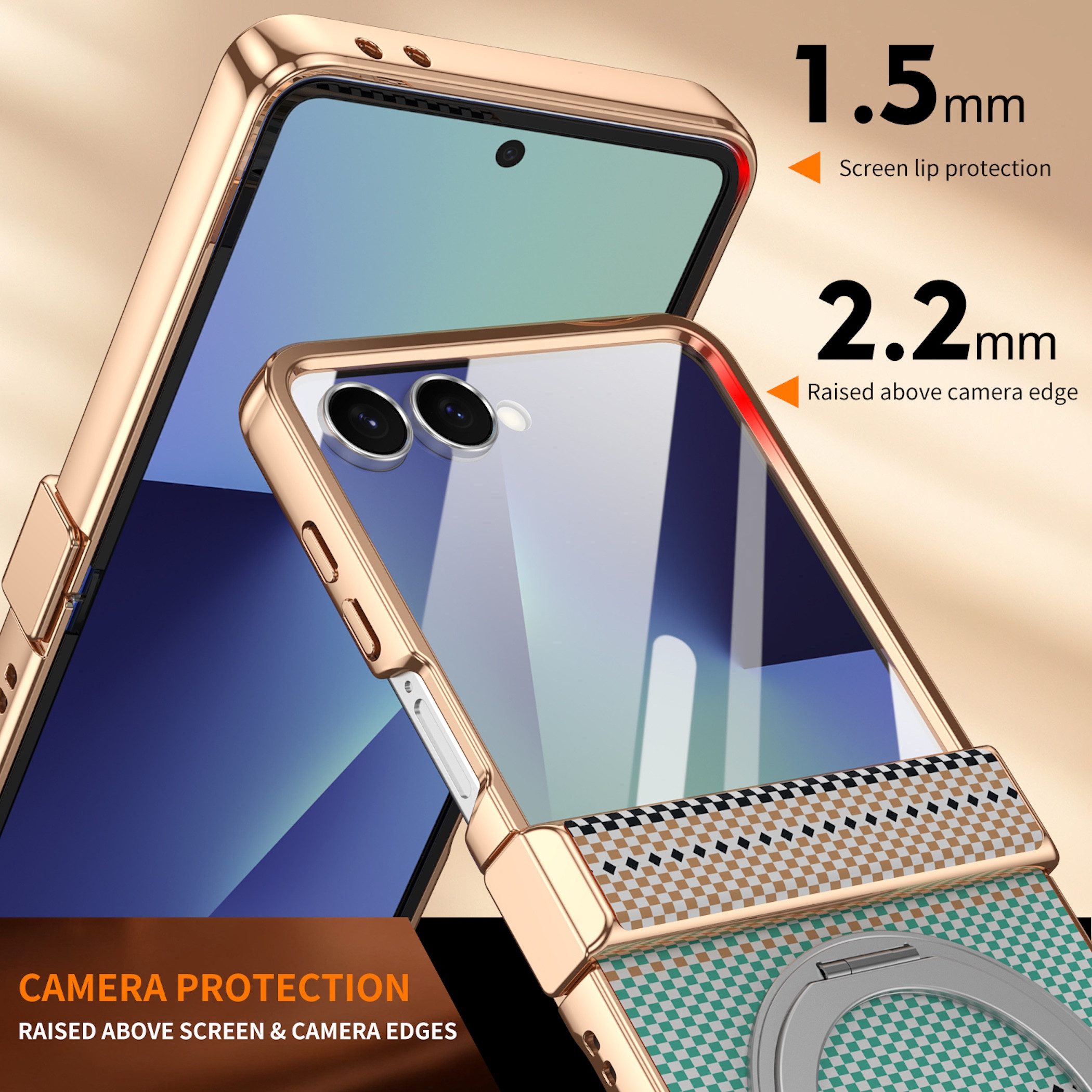 Wigento Handyhülle Samsung Galaxy Z Flip8 5G Dreh Kipp Magnetring H9 Schutzglas Silber 6,90 und 4,1 Zoll, Scharnier Schutz, Displayschutz, erhöhte Ränder, Magne – Bild 5 von 5
