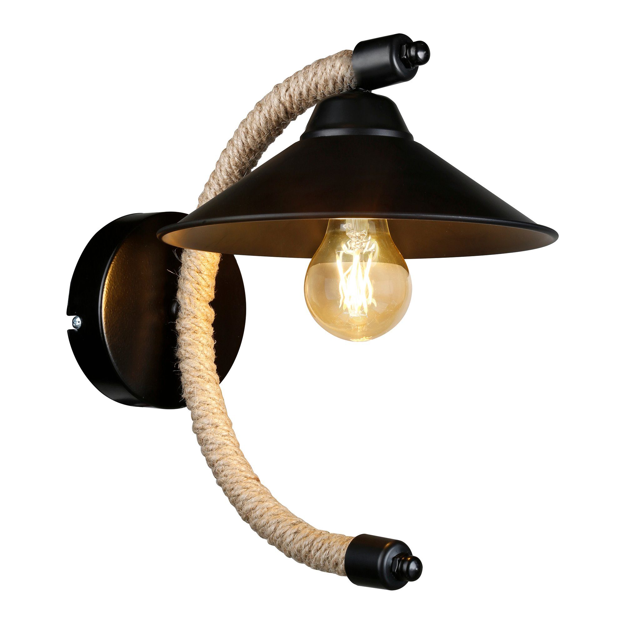 Wandlampe E27 x ohne Metall »Cannock« Juteseil Leuchtmittel, Wandleuchte, Schwarz lux.pro Wandstrahler 1