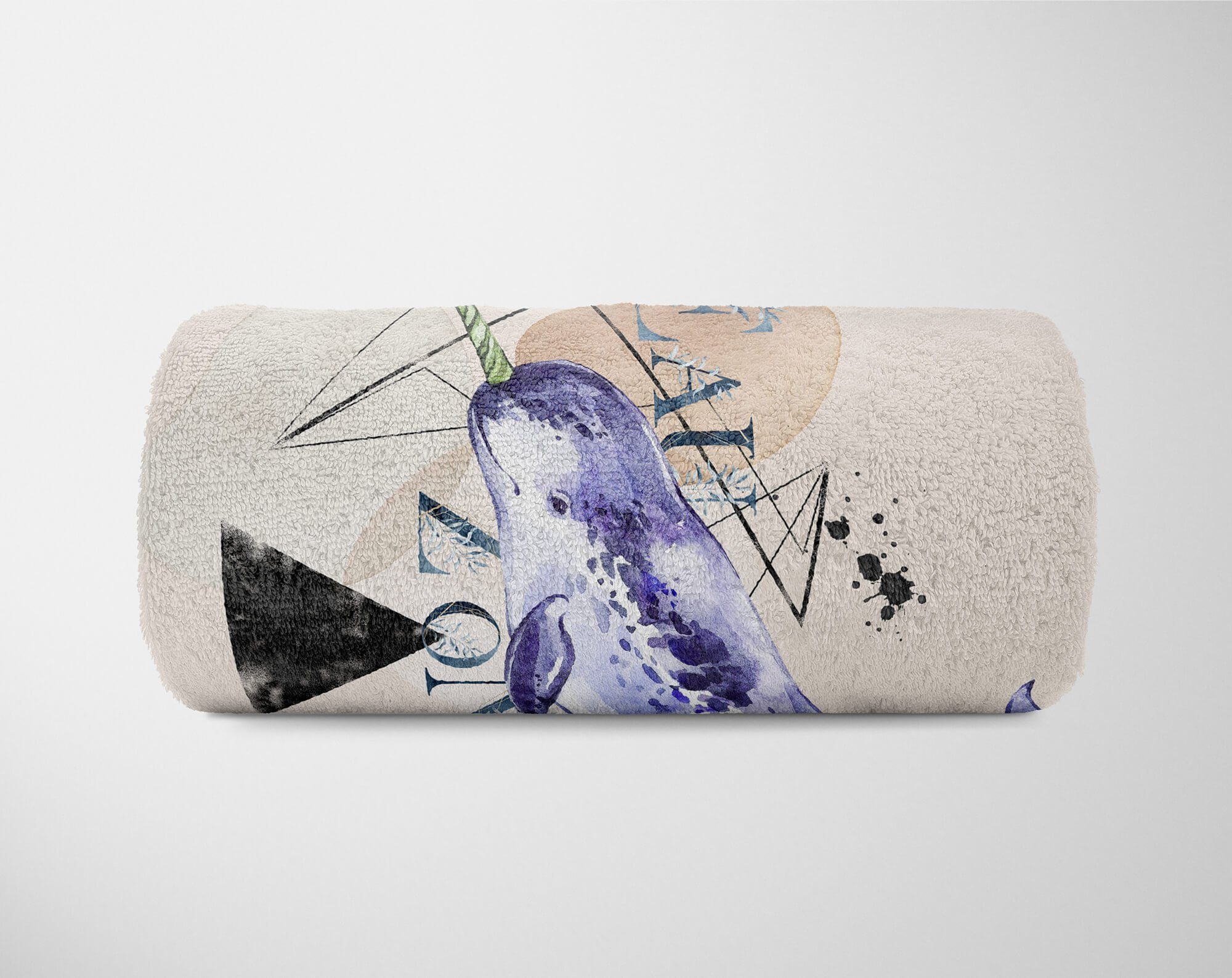 Sinus Art Handtuch Kuscheldecke Kunstvoll Handtuch Motiv Strandhandtuch Baumwolle-Polyester-Mix (1-St), Handtücher Saunatuch Ozean Blau, Narwal