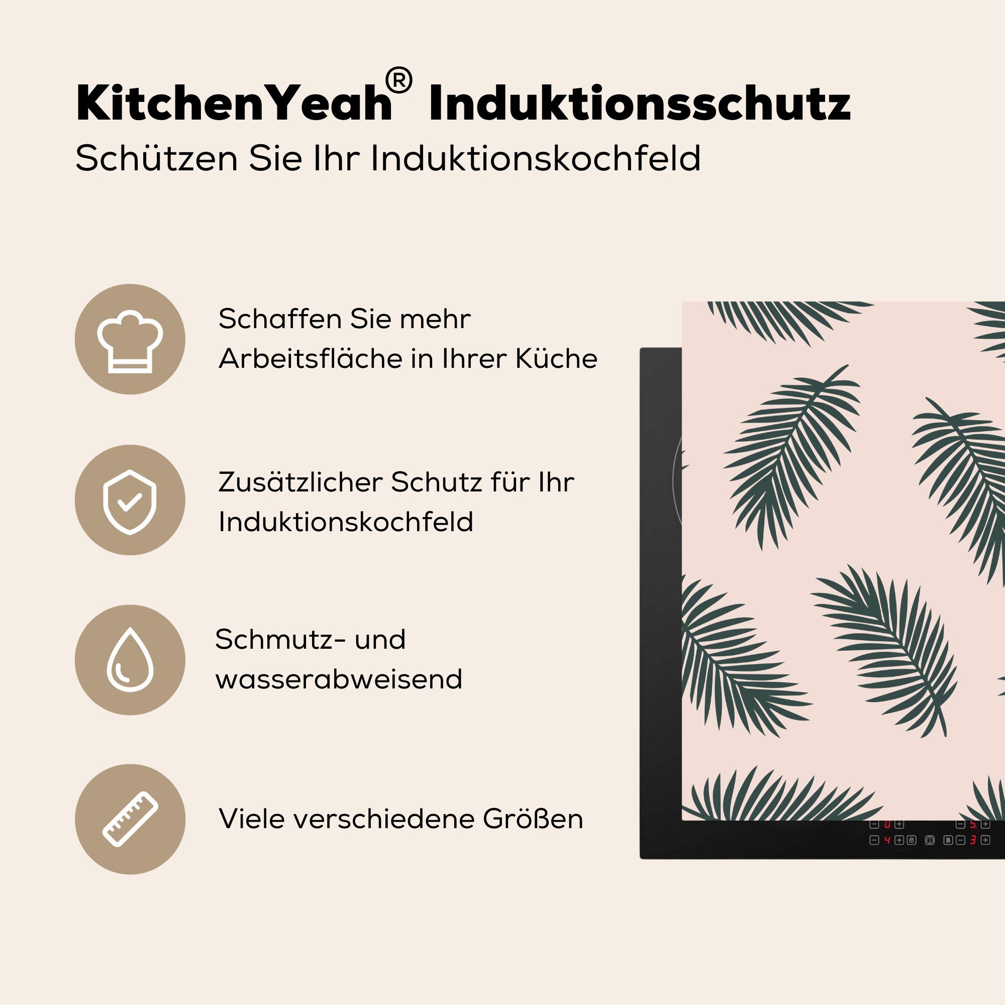 MuchoWow Herdblende-/Abdeckplatte Sommer - Palmenblätter küche 78x78 tlg), Arbeitsplatte Pastell, Ceranfeldabdeckung, (1 - Vinyl, für cm