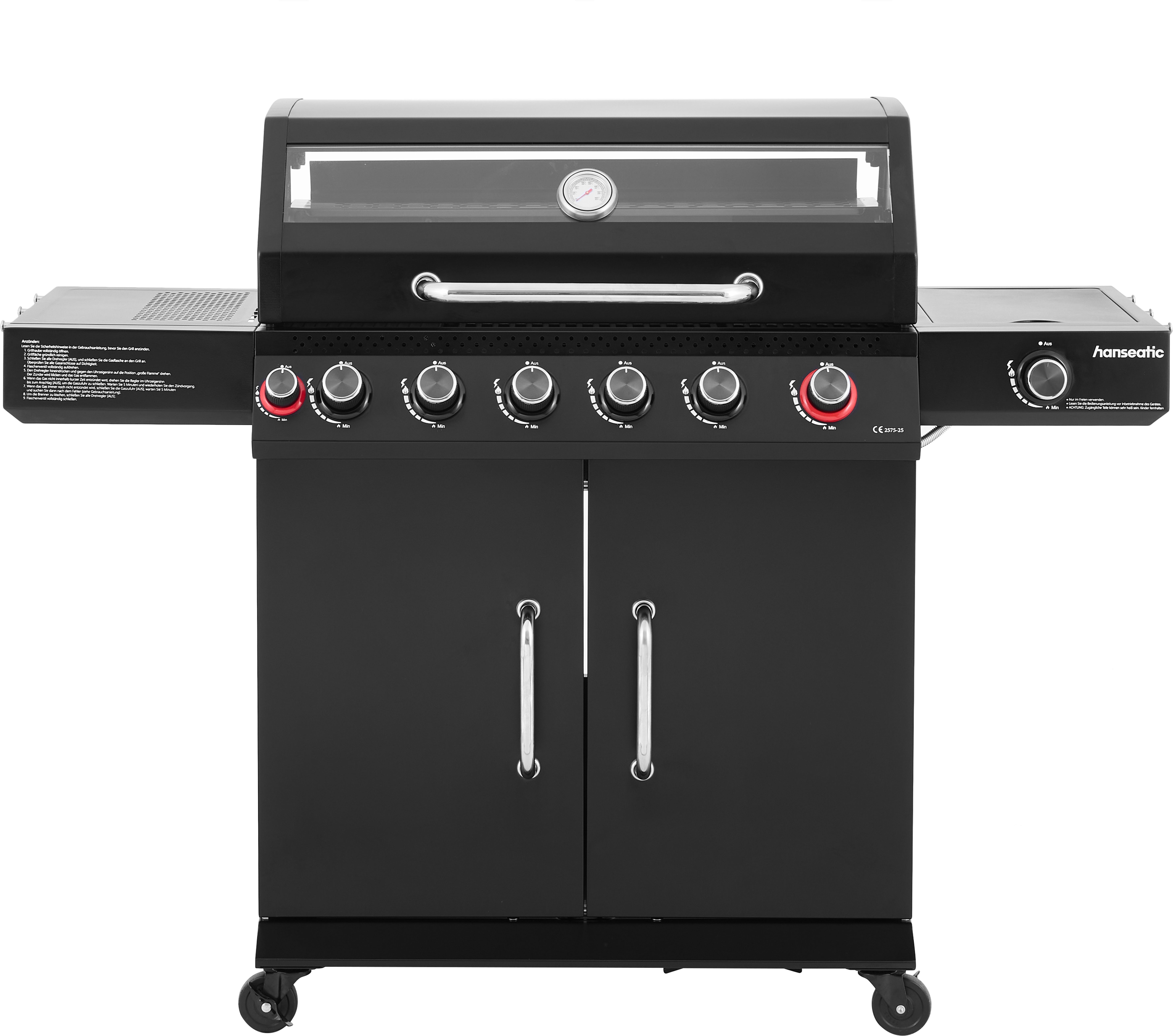 Hanseatic Gasgrill Gasgrill 6+2 Memphis Black Plus, inkl. 3 Jahre Herstellergarantie