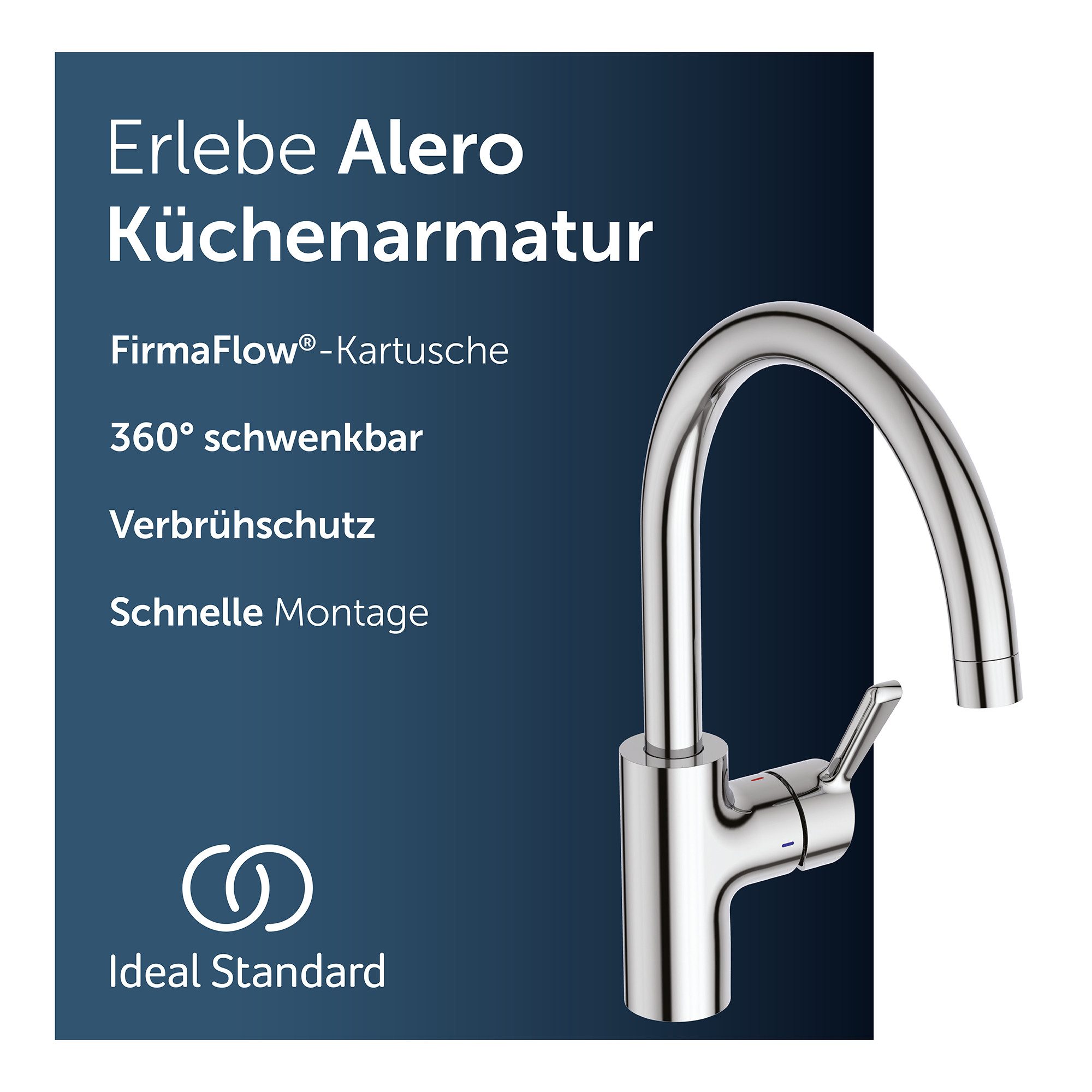Ideal Standard Küchenarmatur Alero FirmaFlow® Kartusche, 360° schwenkbarer Auslauf, Schnellmontagesystem