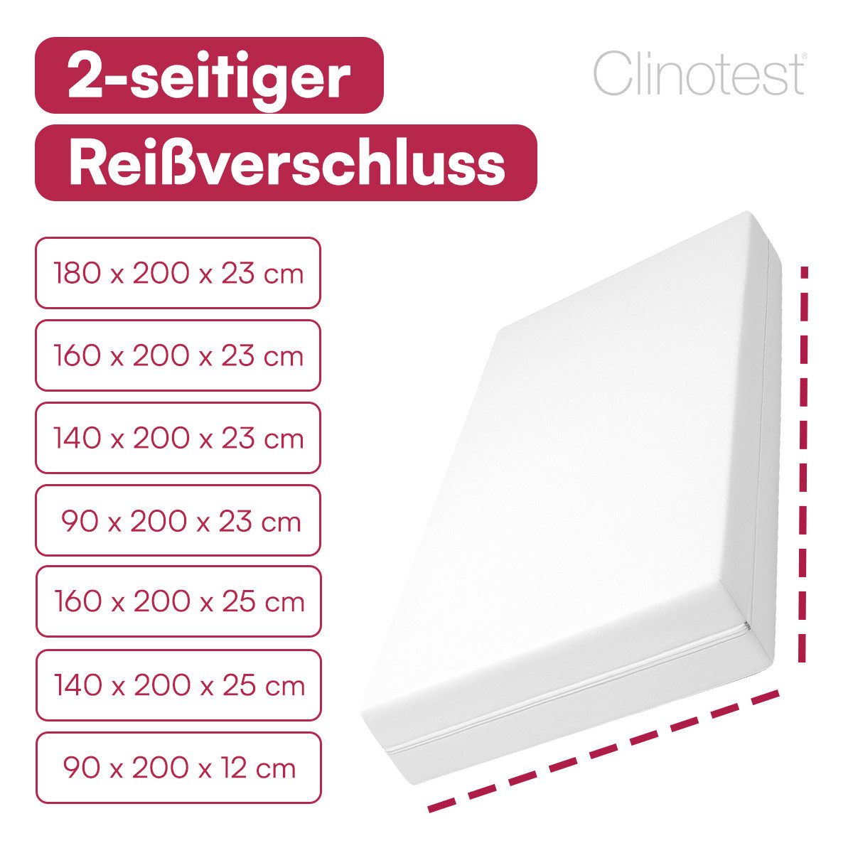 Matratzenschutzbezug Wasser- und Milbendicht Clinotest, allergikerfreundlicher Matratzenbezug mit 2-seitigem Reißverschluss – Bild 3 von 5