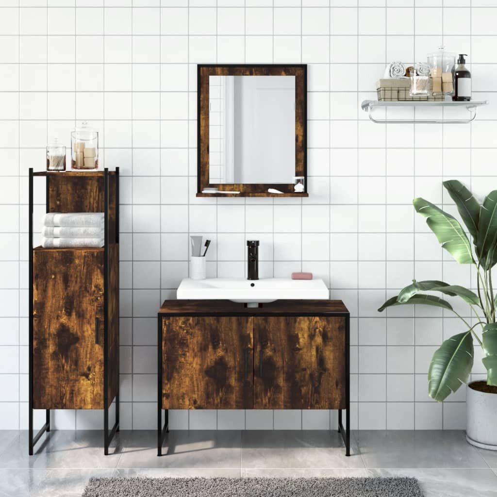 vidaXL Badezimmer-Set 3-tlg. Badmöbel-Set Räuchereiche Holzwerkstoff, günstig online kaufen