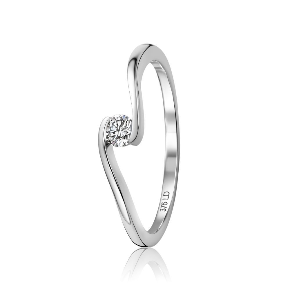 Miore Solitärring für Damen in 9K (375) Weißgold mit Diamant 0,10 oder 0,16 ct, in Spannfassung - Echtgold