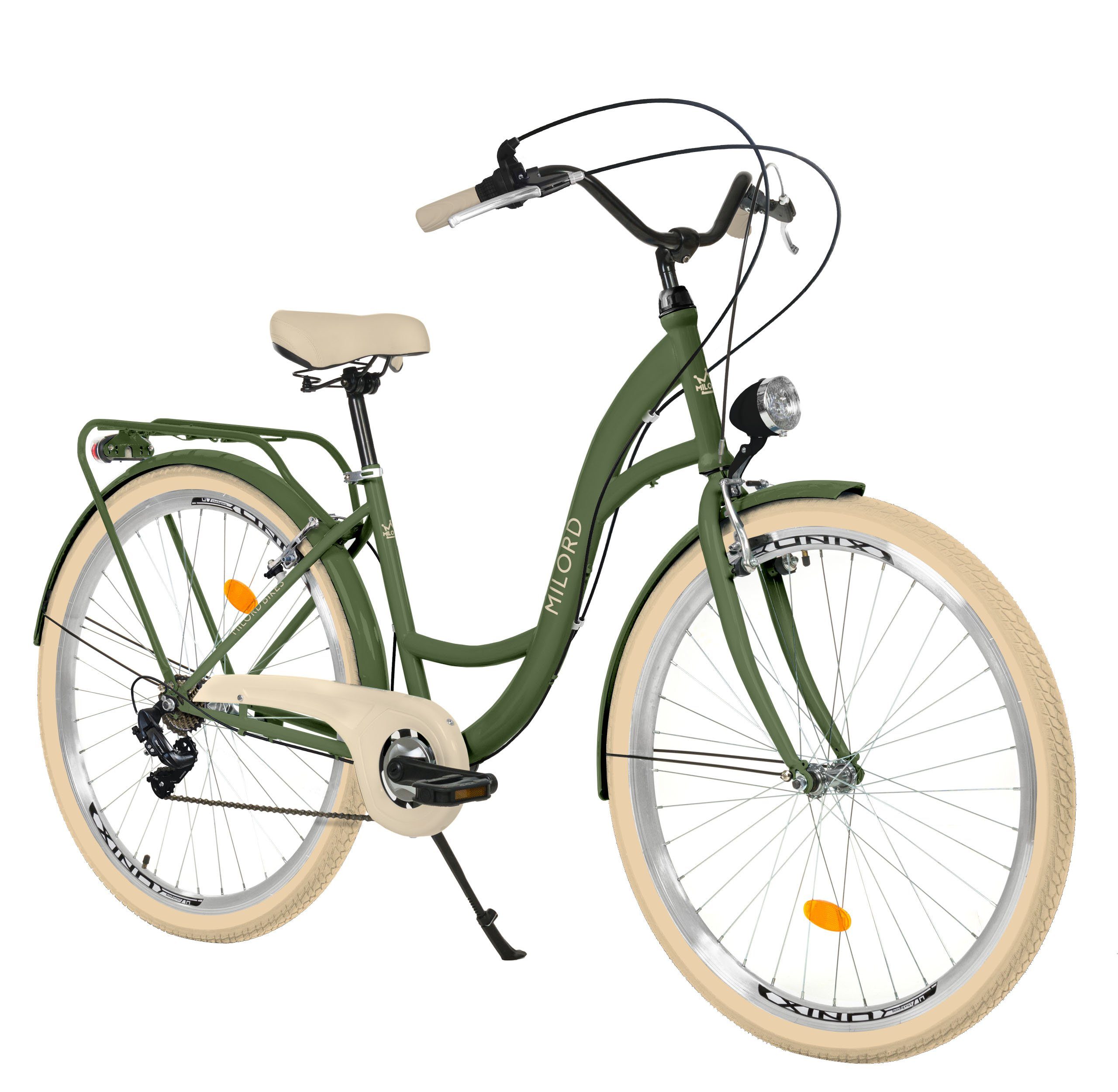 7 28/26 Fahrrad 7-Gang, Damen, Cityrad BIKES Milord Gang MILORD Komfort Zoll, City Grün-Creme,