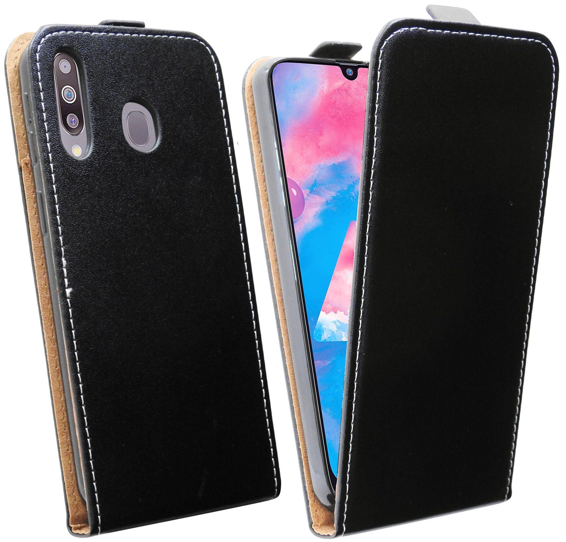 vertikal cofi1453 Flip aufklappbar Schutzhülle SAMSUNG Handy Klapp kompatibel mit Schwarz Case GALAXY M30 (M305) Tasche Hülle Handytasche