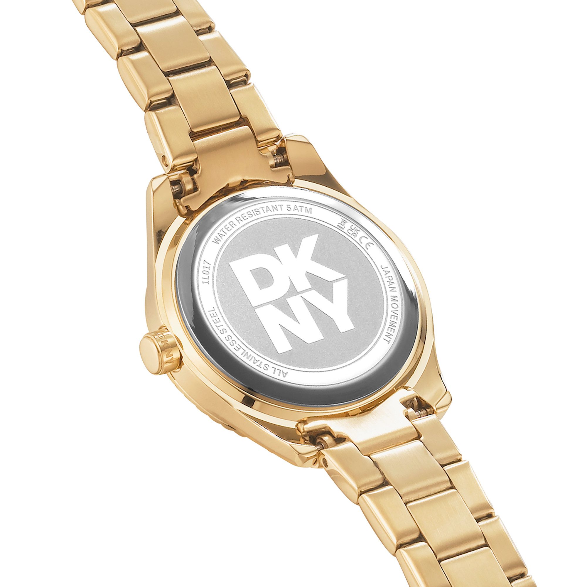 DKNY Quarzuhr Chambers Glitz DK1L017M0055, Armbanduhr, Damenuhr, Edelstahlarmband, analog