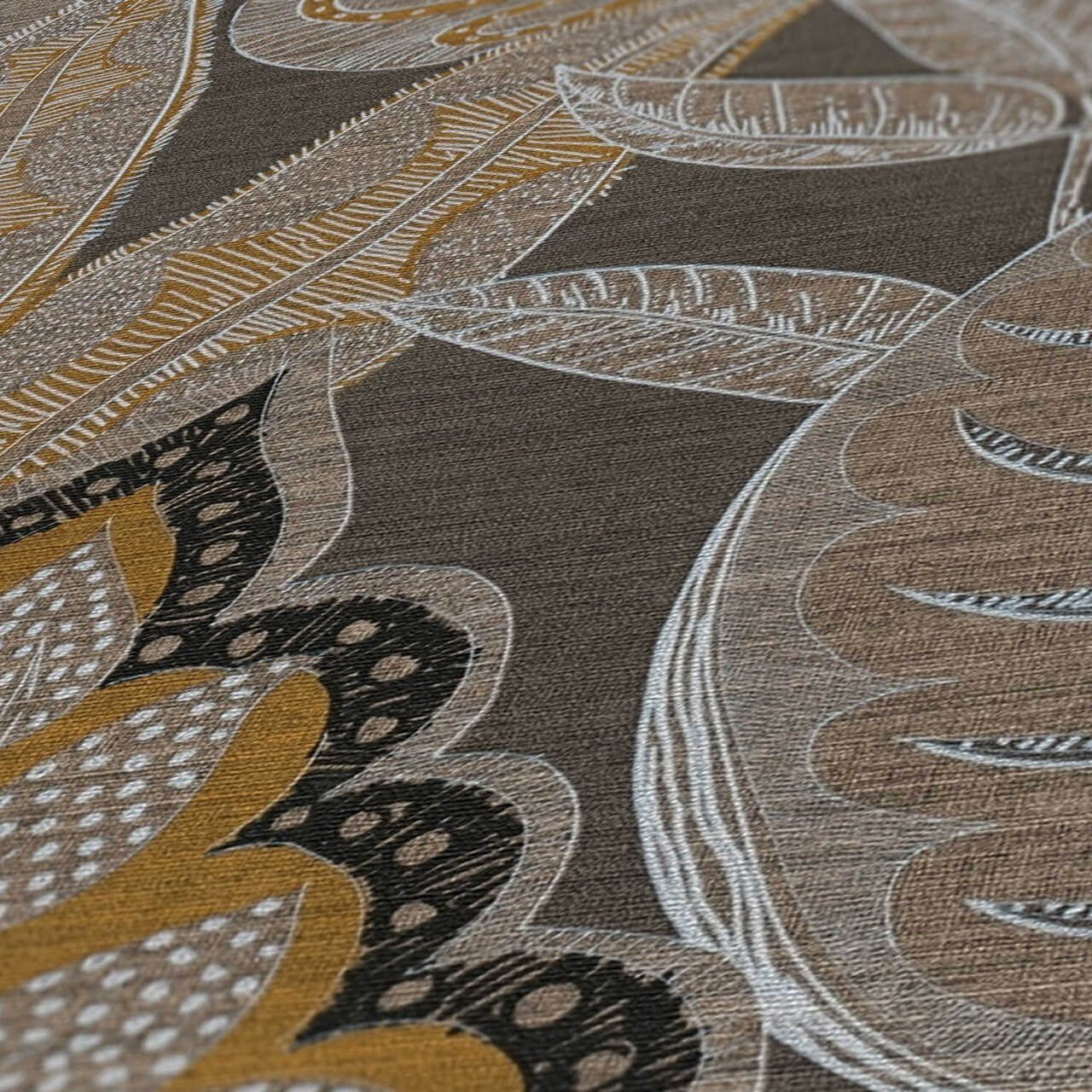 KUNSTLOFT Vliestapete lichtbeständige matt, Glory 0.53x10.05 natur, gelb m, Tapete Garden Design