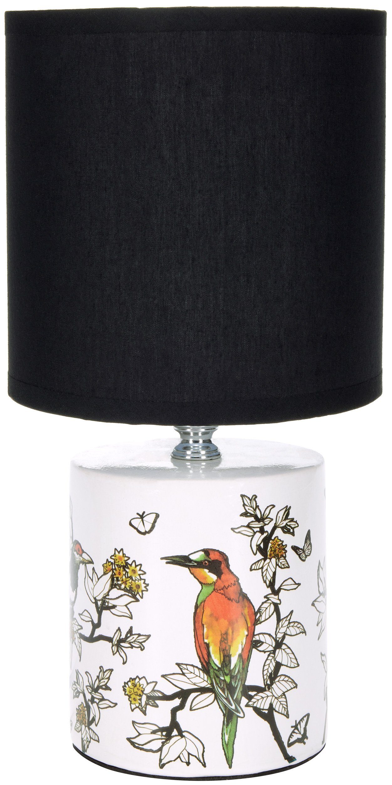 BRUBAKER Nachttischlampe Tischlampe Vogel Design Asiatisch - 1x oder 2er Set - Schirm Schwarz, ohne Leuchtmittel, Designer Lampen mit Keramikfuß, Höhe ca. 30 cm – Bild 5 von 5