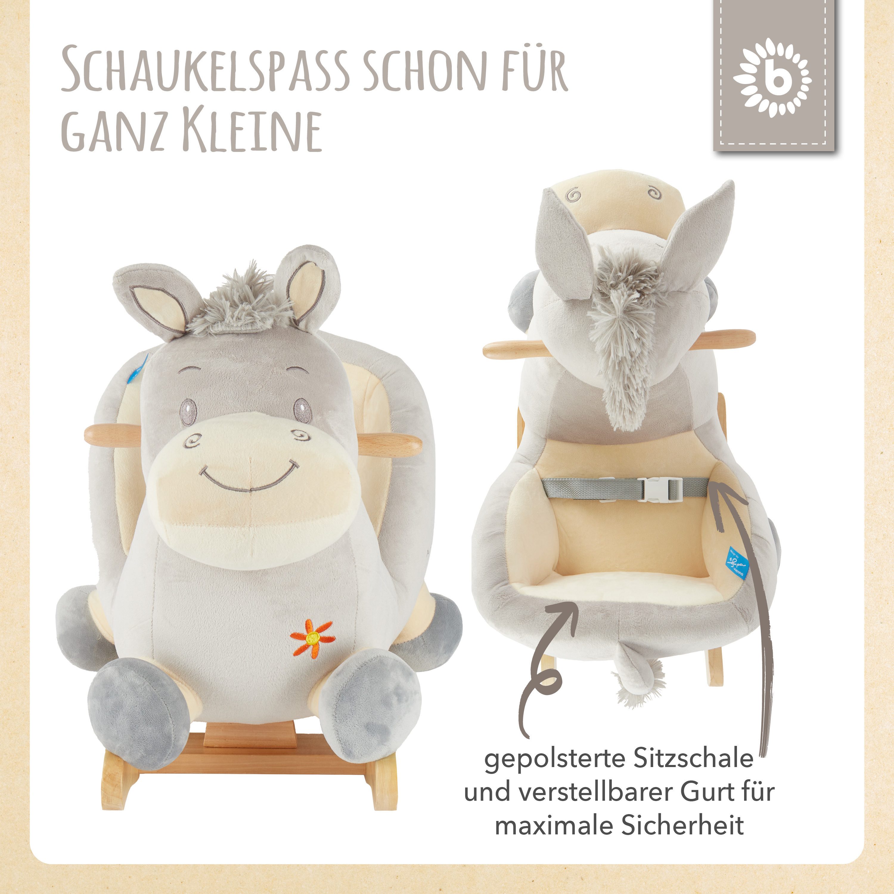 BIECO Schaukeltier Bieco Plüsch Schaukeltier Esel Fips, 60 cm