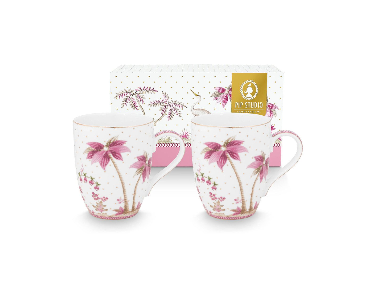 PiP Studio Becher Jolie Dots Gold Pink Becher Large 350ml Set2, Porzellan