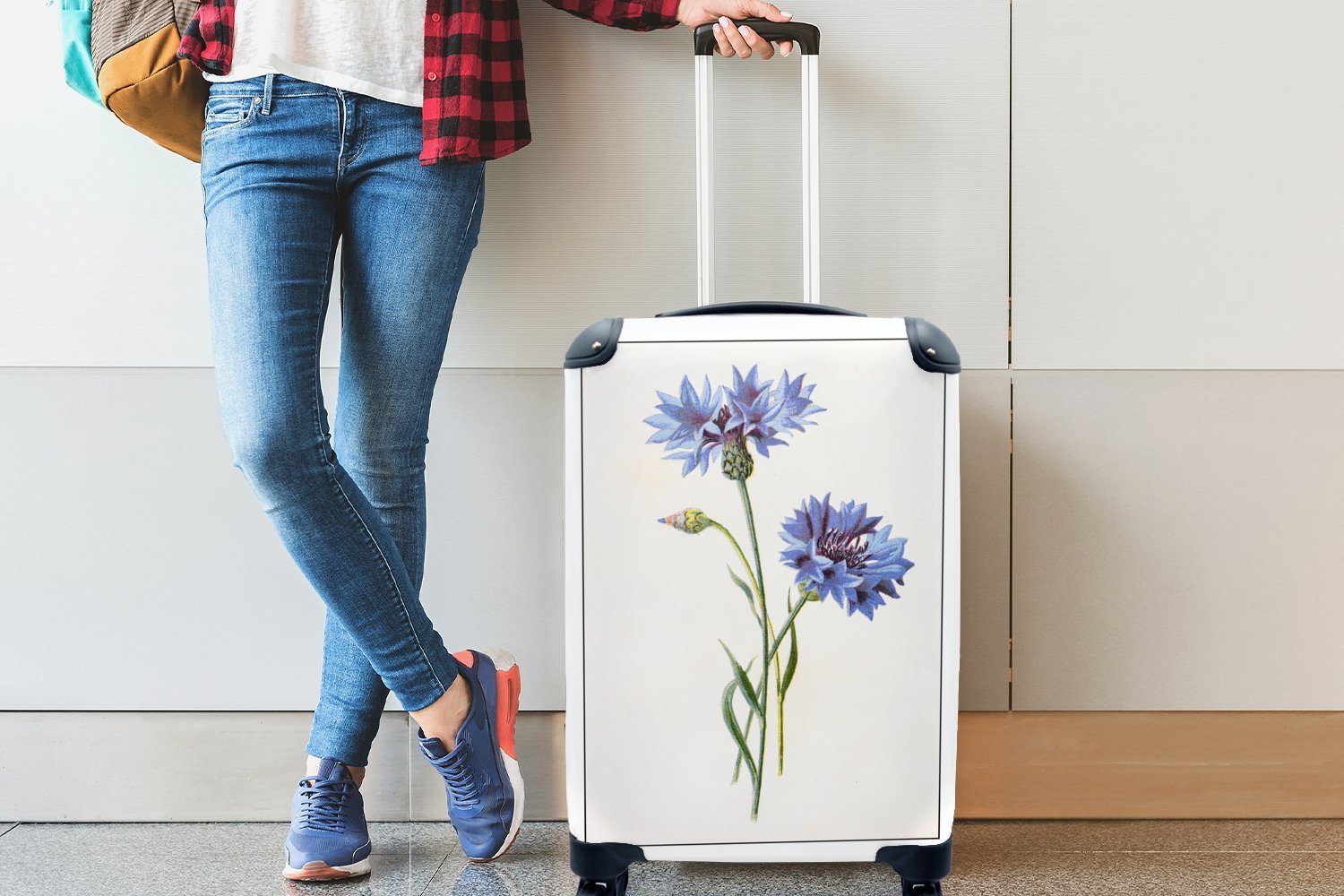 zwei Kornblumen, mit Illustration Rollen, 4 von Trolley, rollen, Reisetasche Handgepäck MuchoWow Ferien, Reisekoffer Eine Handgepäckkoffer für