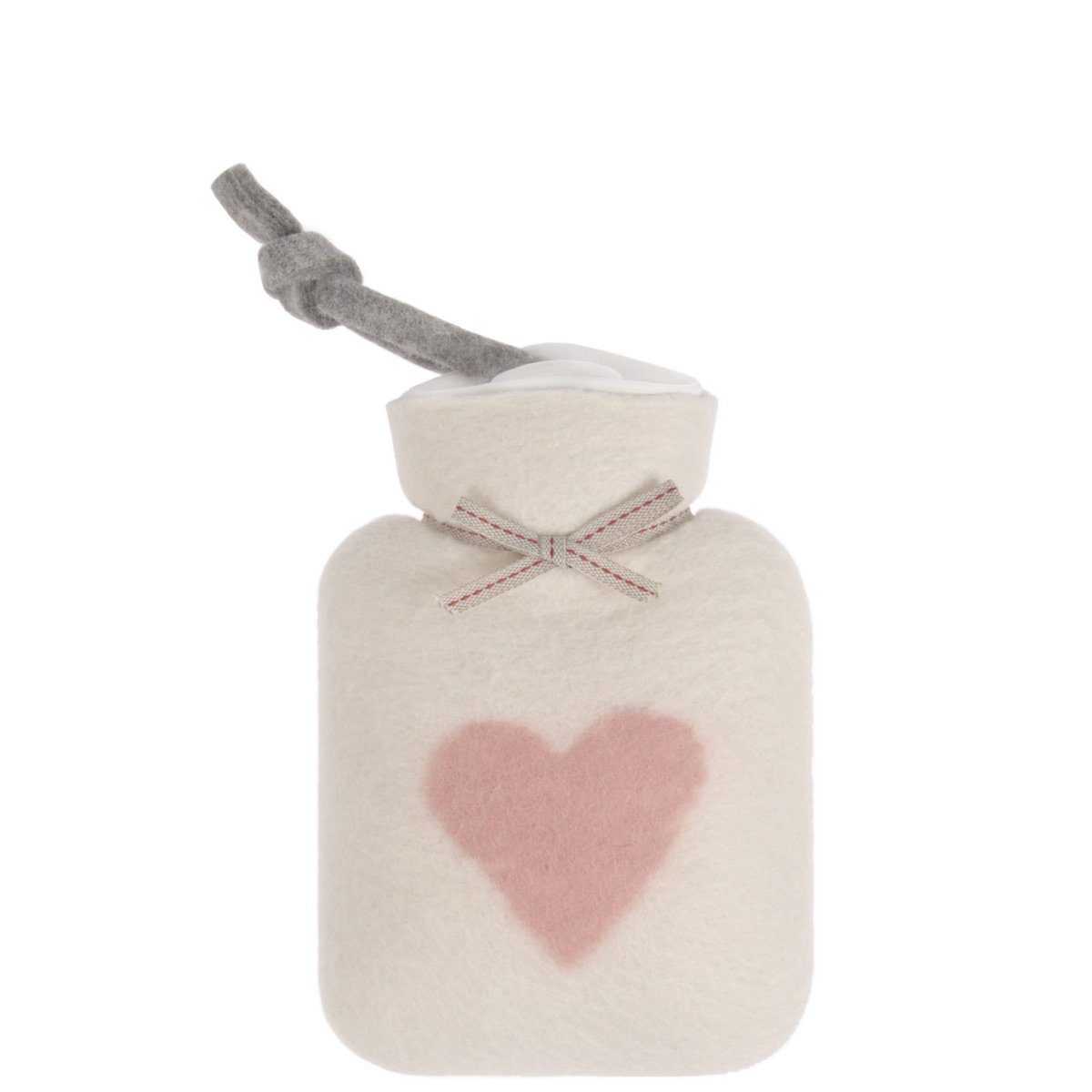 Dorothee Lehnen Wärmflasche mit Bezug aus 100% Merinowolle; Miniwärmflasche / Kinderwärmflasche / Handwärmer in Weiß mit Herz Motiv in Rosa; Made in Germany