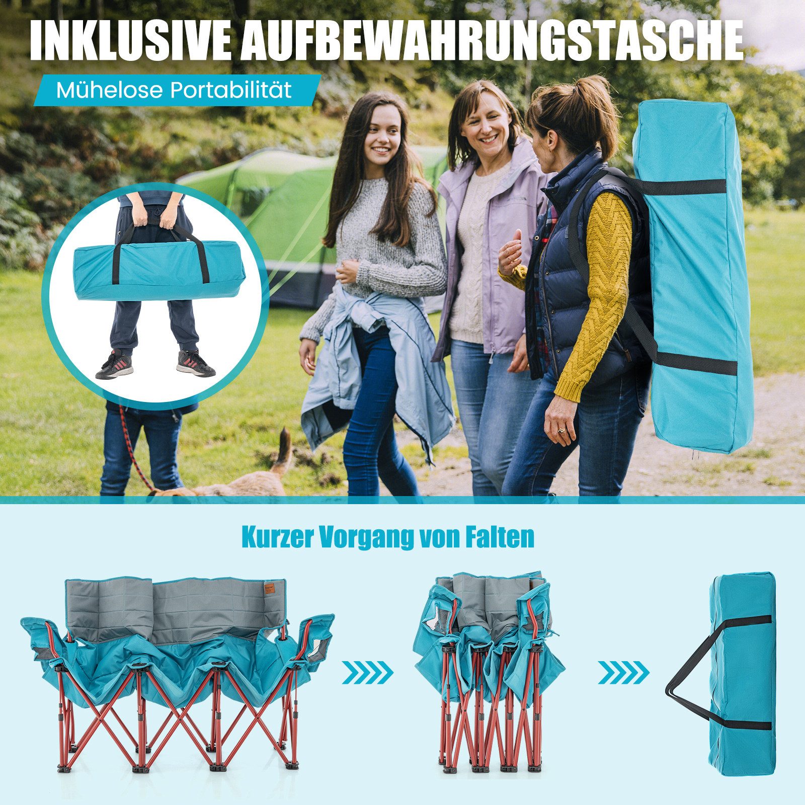COSTWAY Campingstuhl, 3 Sitzer Klappstuhl, Faltstuhl, günstig online kaufen