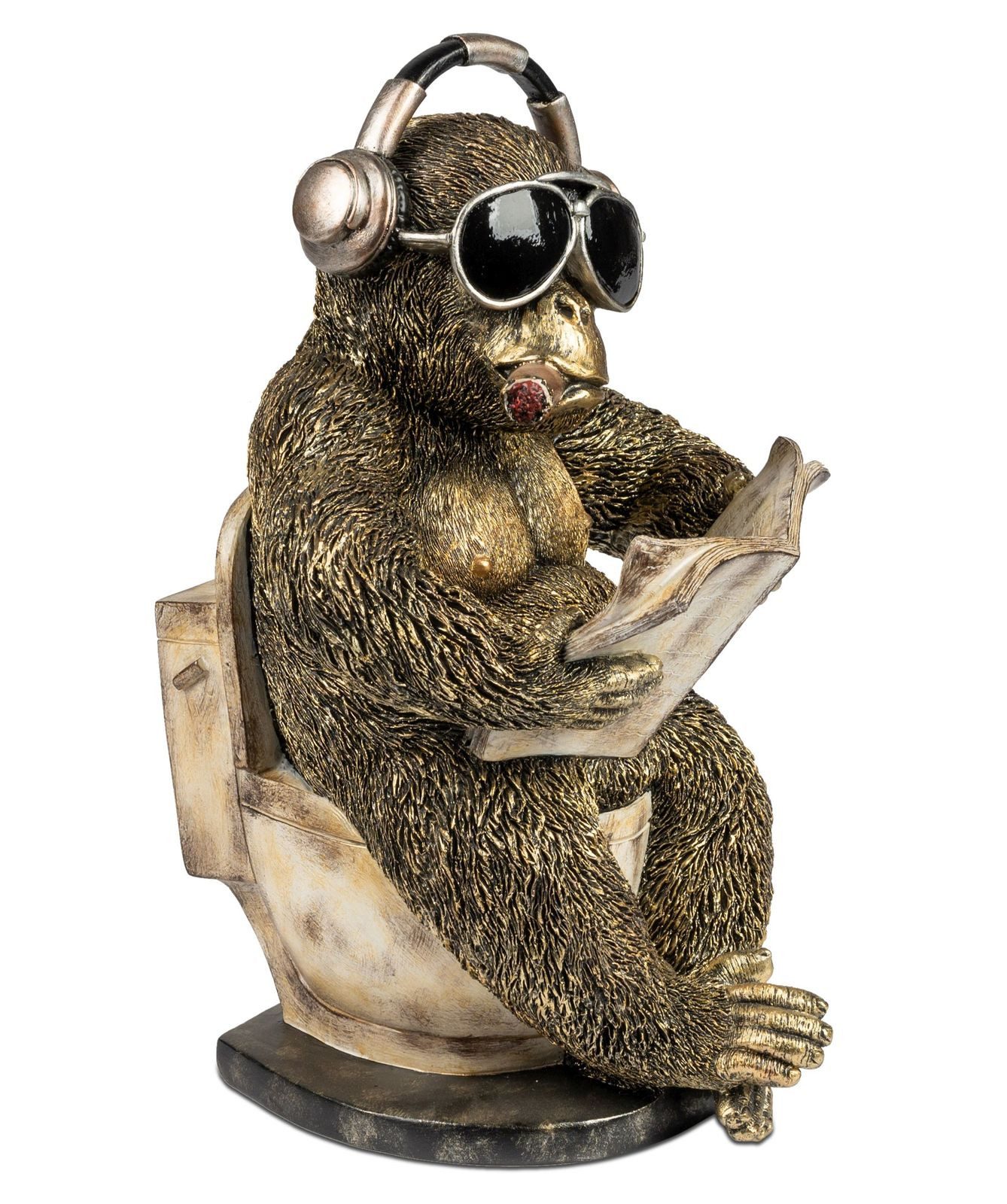 formano Dekofigur Affe auf Toilette 30cm Handbemalt Polyresin Figur mit Kopfhörern